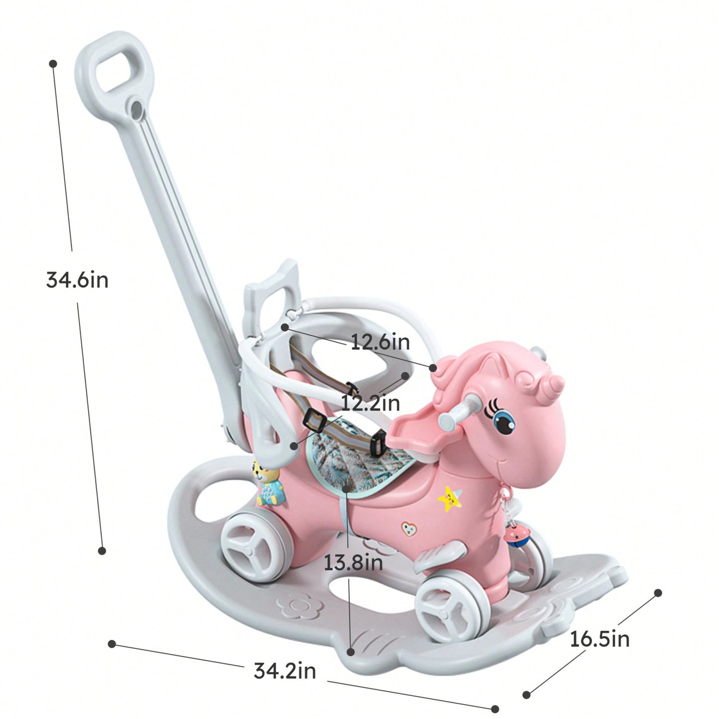 Pink Unicorn Rocking Horse For Toddlers - Balance Bike Ride-On With Push Handle, Backrest, And Balance Board For Boys And Girls