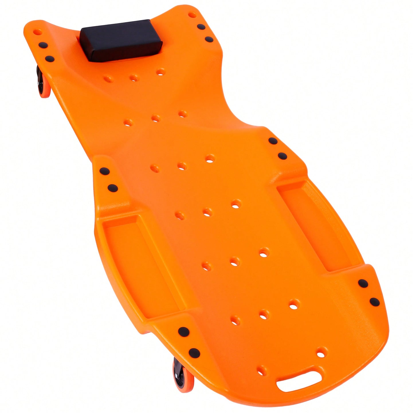 Ergonomic 48-Inch Plastic Creeper With Padded Headrest And Dual Tool Trays - 440 Lbs Capacity, Orange