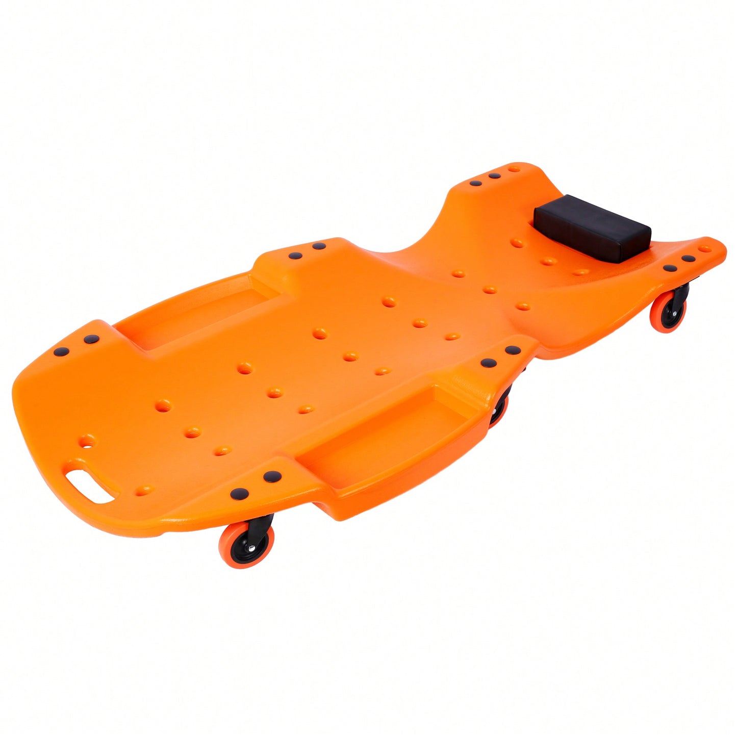Ergonomic 48-Inch Plastic Creeper With Padded Headrest And Dual Tool Trays - 440 Lbs Capacity, Orange