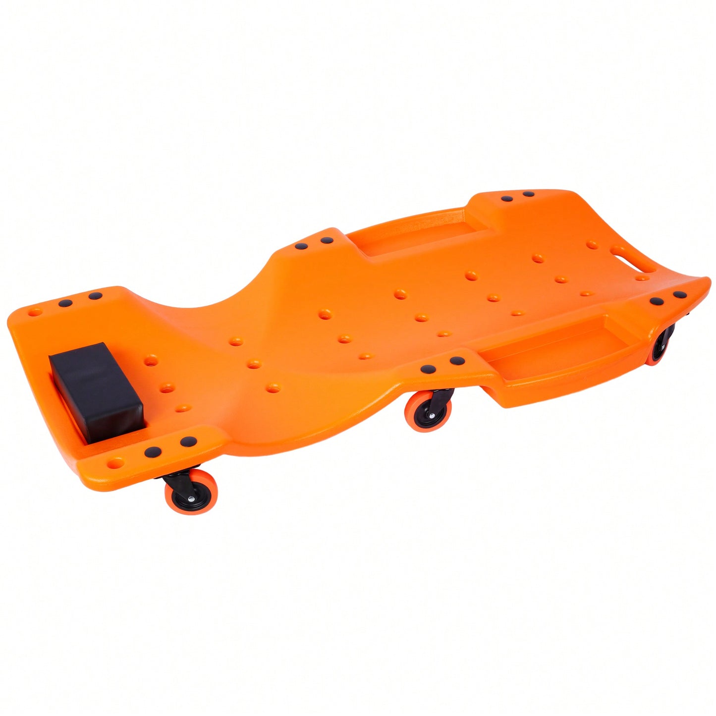 Ergonomic 48-Inch Plastic Creeper With Padded Headrest And Dual Tool Trays - 440 Lbs Capacity, Orange