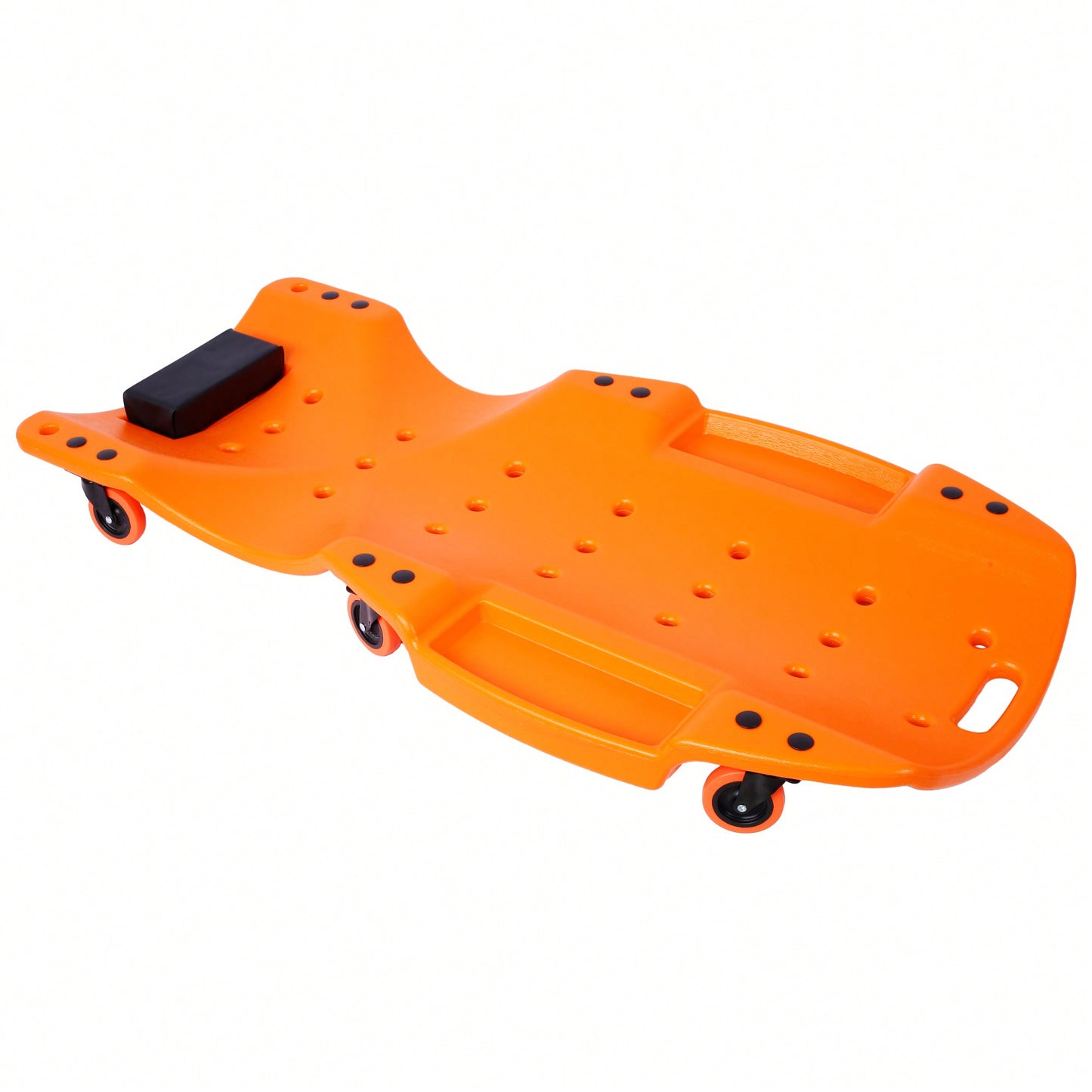 Ergonomic 48-Inch Plastic Creeper With Padded Headrest And Dual Tool Trays - 440 Lbs Capacity, Orange