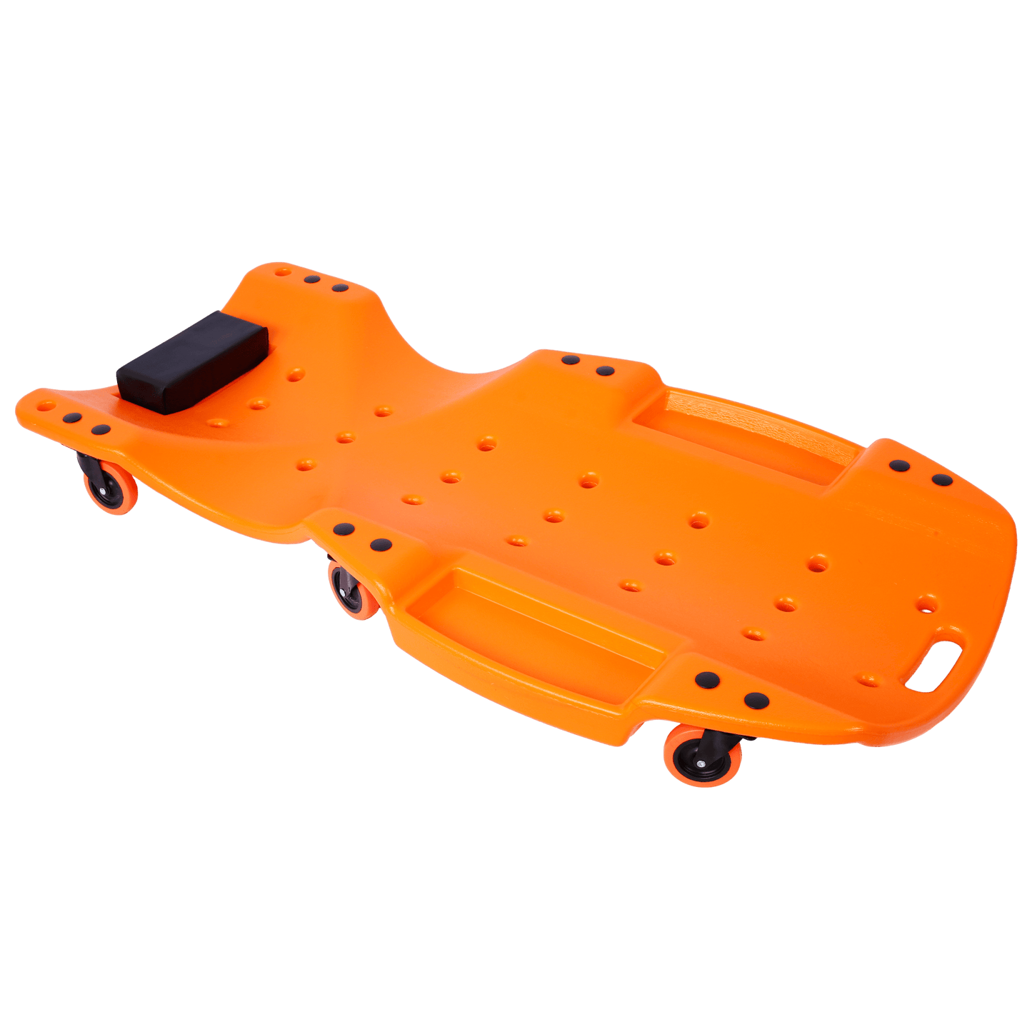Ergonomic 48-Inch Plastic Creeper With Padded Headrest And Dual Tool Trays - 440 Lbs Capacity, Orange