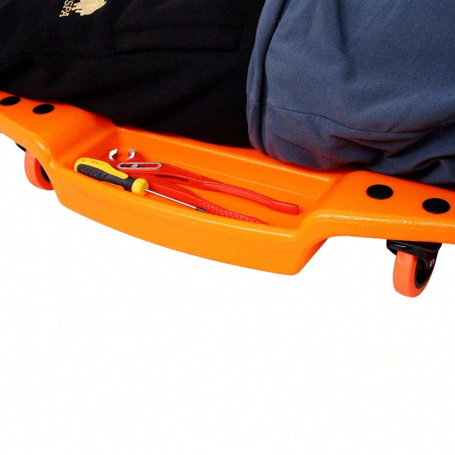 Ergonomic 48-Inch Plastic Creeper With Padded Headrest And Dual Tool Trays - 440 Lbs Capacity, Orange