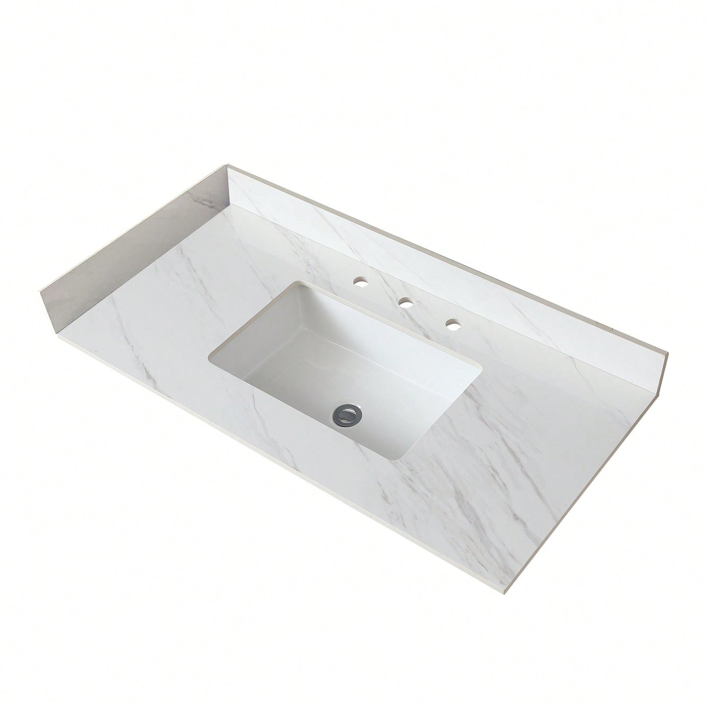 Elegant 22-Inch Vanity Top With 4" Sidesplash And Backsplash In Bianco Carrara Venato For Stunning Bathroom Upgrades