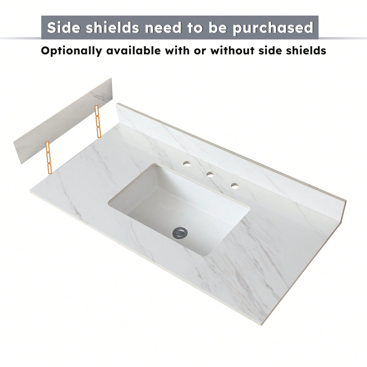 Elegant 22-Inch Vanity Top With 4" Sidesplash And Backsplash In Bianco Carrara Venato For Stunning Bathroom Upgrades