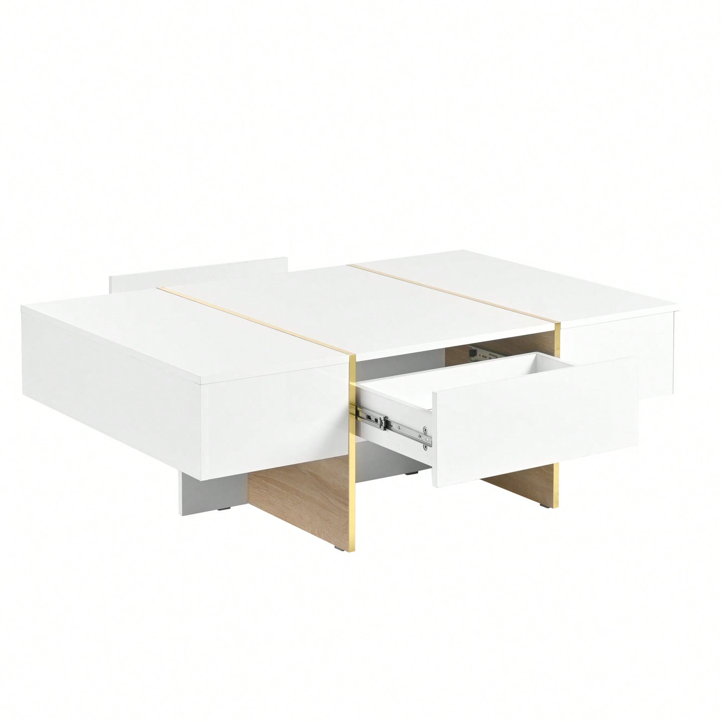 Elegant White High Gloss Coffee Table with Drawers and Gold Legs 47.2 x 31.4 Multi-Storage Center Table for Living Room