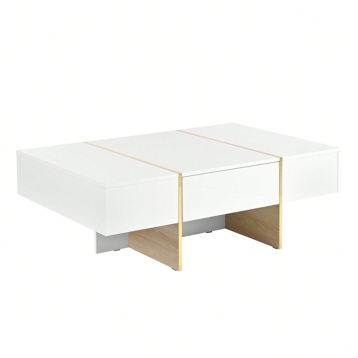 Elegant White High Gloss Coffee Table with Drawers and Gold Legs 47.2 x 31.4 Multi-Storage Center Table for Living Room
