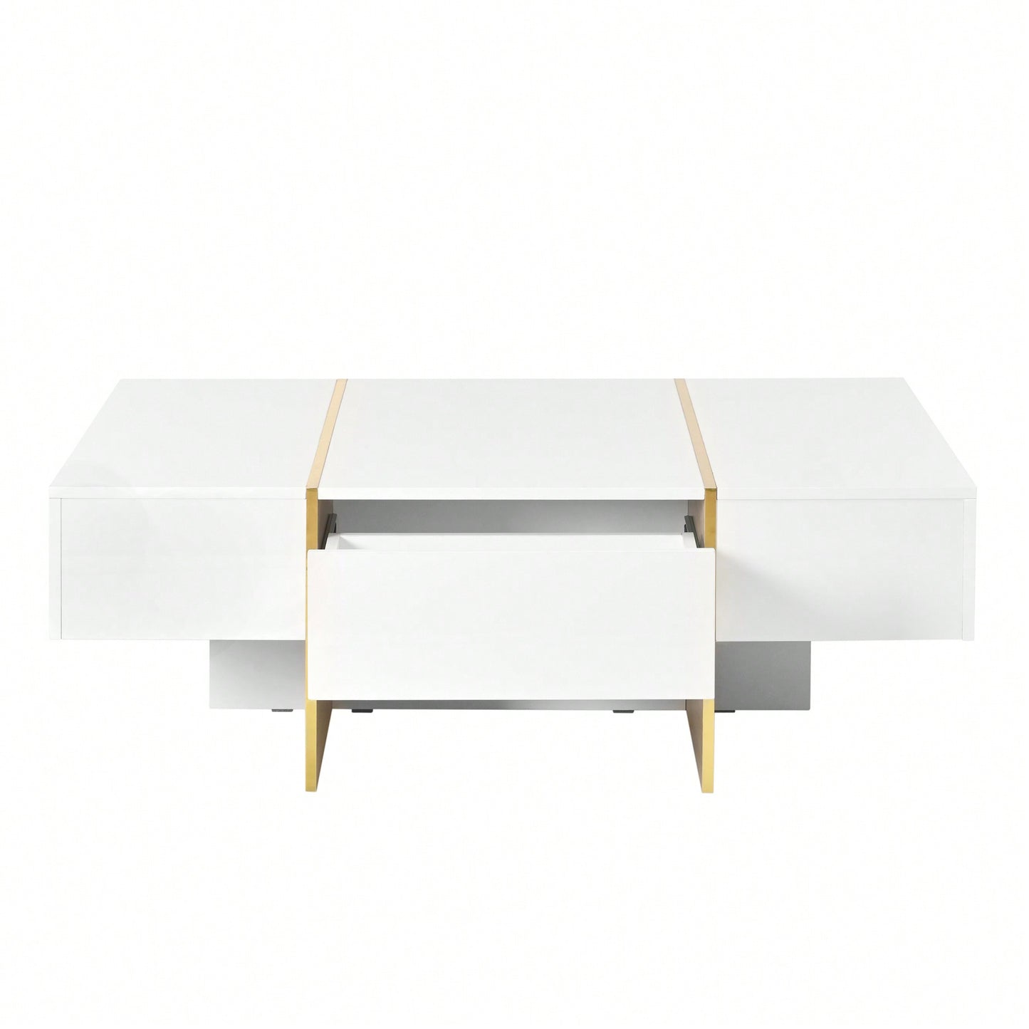 Elegant White High Gloss Coffee Table with Drawers and Gold Legs 47.2 x 31.4 Multi-Storage Center Table for Living Room