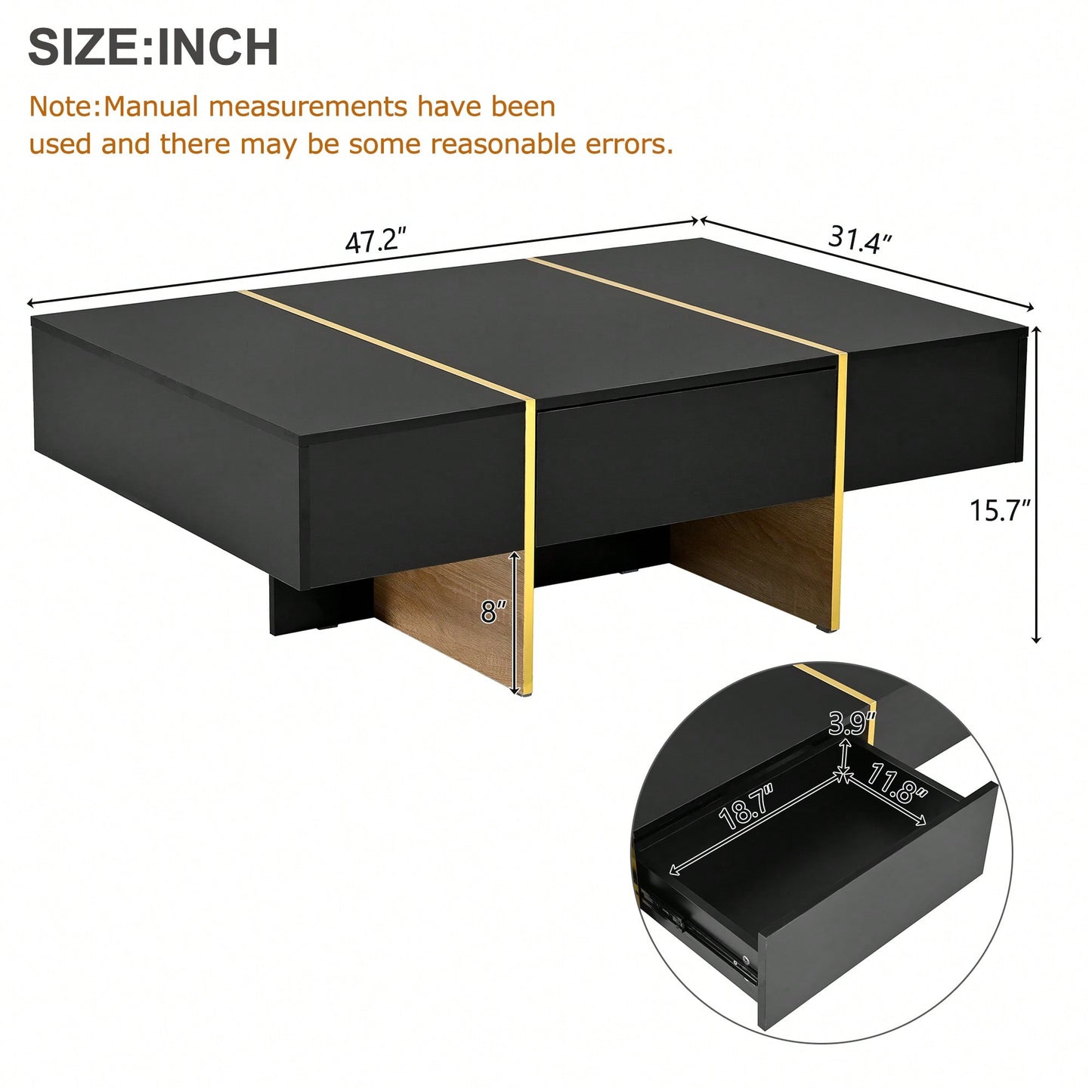 Elegant White High Gloss Coffee Table with Drawers and Gold Legs 47.2 x 31.4 Multi-Storage Center Table for Living Room