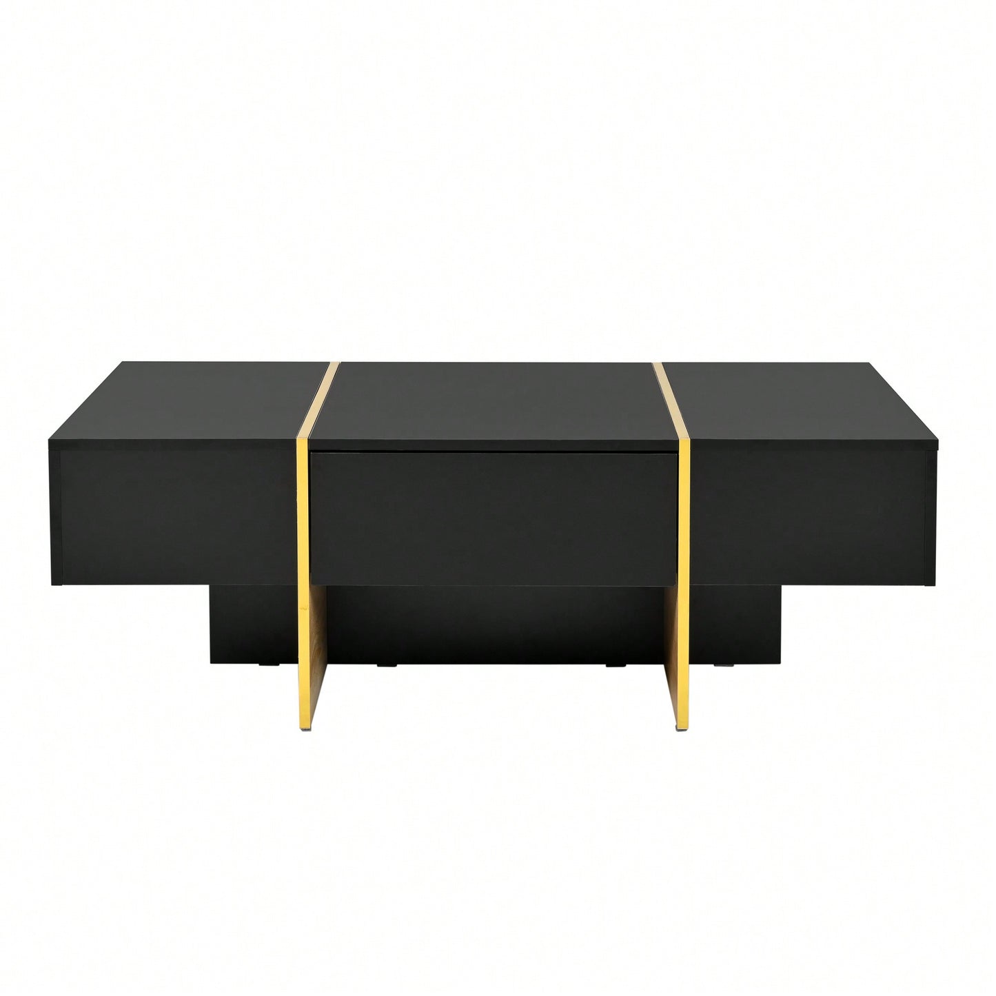Elegant White High Gloss Coffee Table with Drawers and Gold Legs 47.2 x 31.4 Multi-Storage Center Table for Living Room