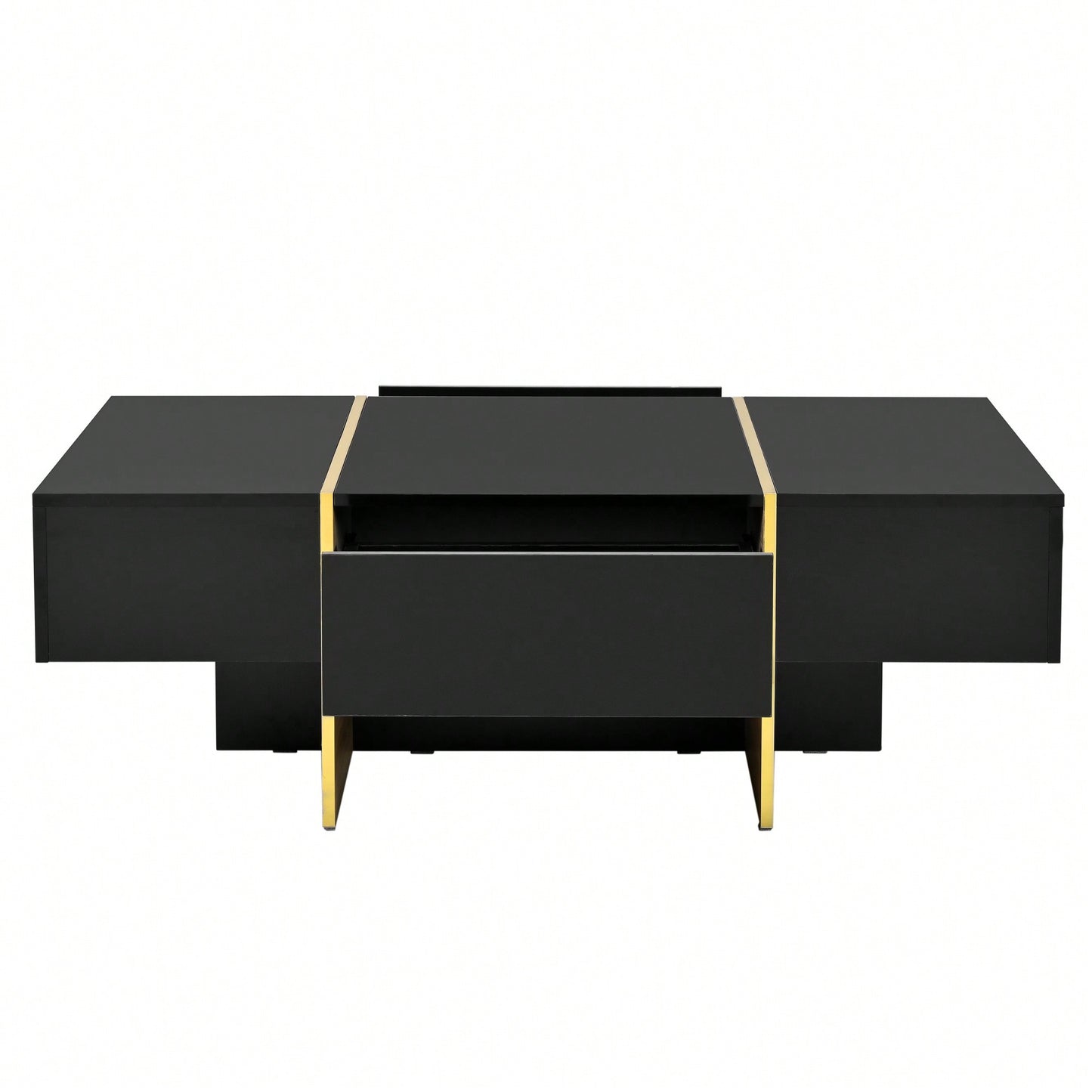 Elegant White High Gloss Coffee Table with Drawers and Gold Legs 47.2 x 31.4 Multi-Storage Center Table for Living Room