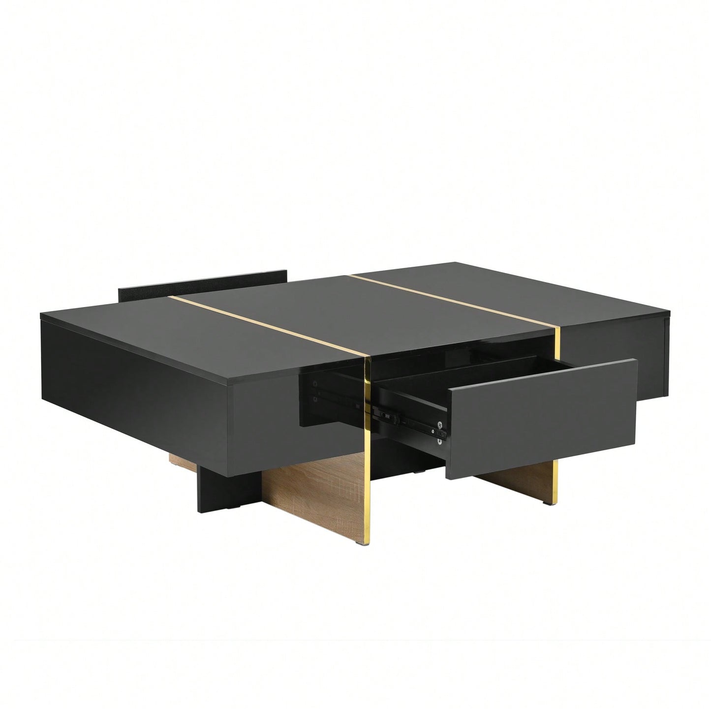 Elegant White High Gloss Coffee Table with Drawers and Gold Legs 47.2 x 31.4 Multi-Storage Center Table for Living Room