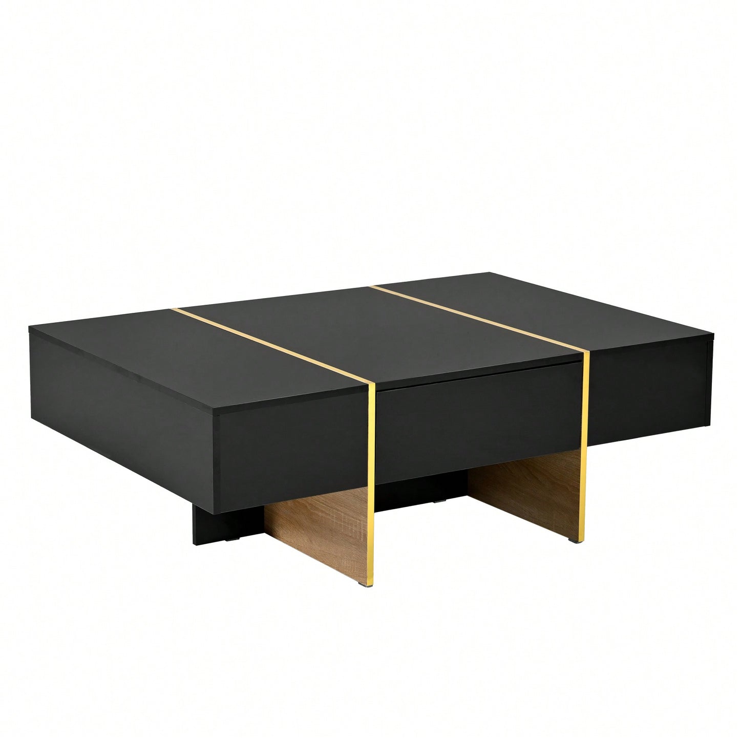 Elegant White High Gloss Coffee Table with Drawers and Gold Legs 47.2 x 31.4 Multi-Storage Center Table for Living Room