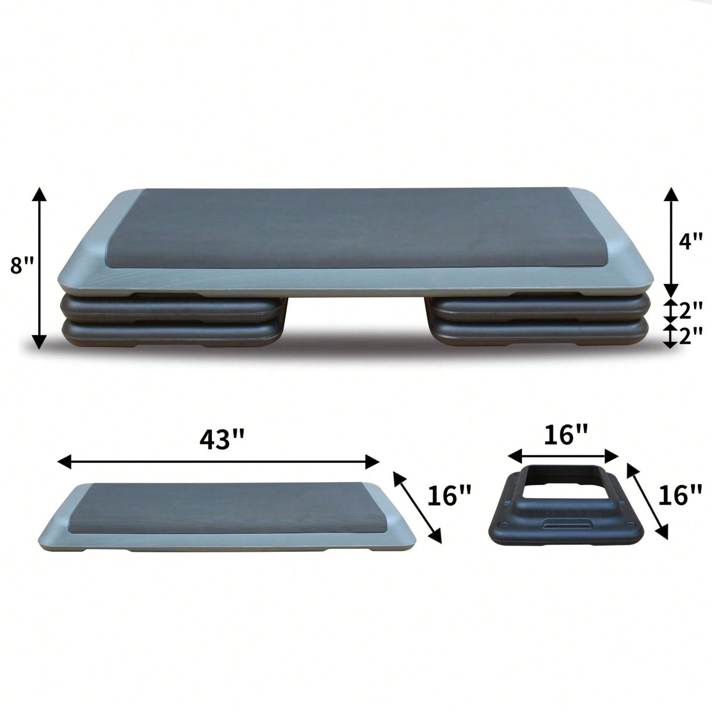 Adjustable Aerobic Step Platform With 4 Risers For Fitness And Exercise Training - Gray