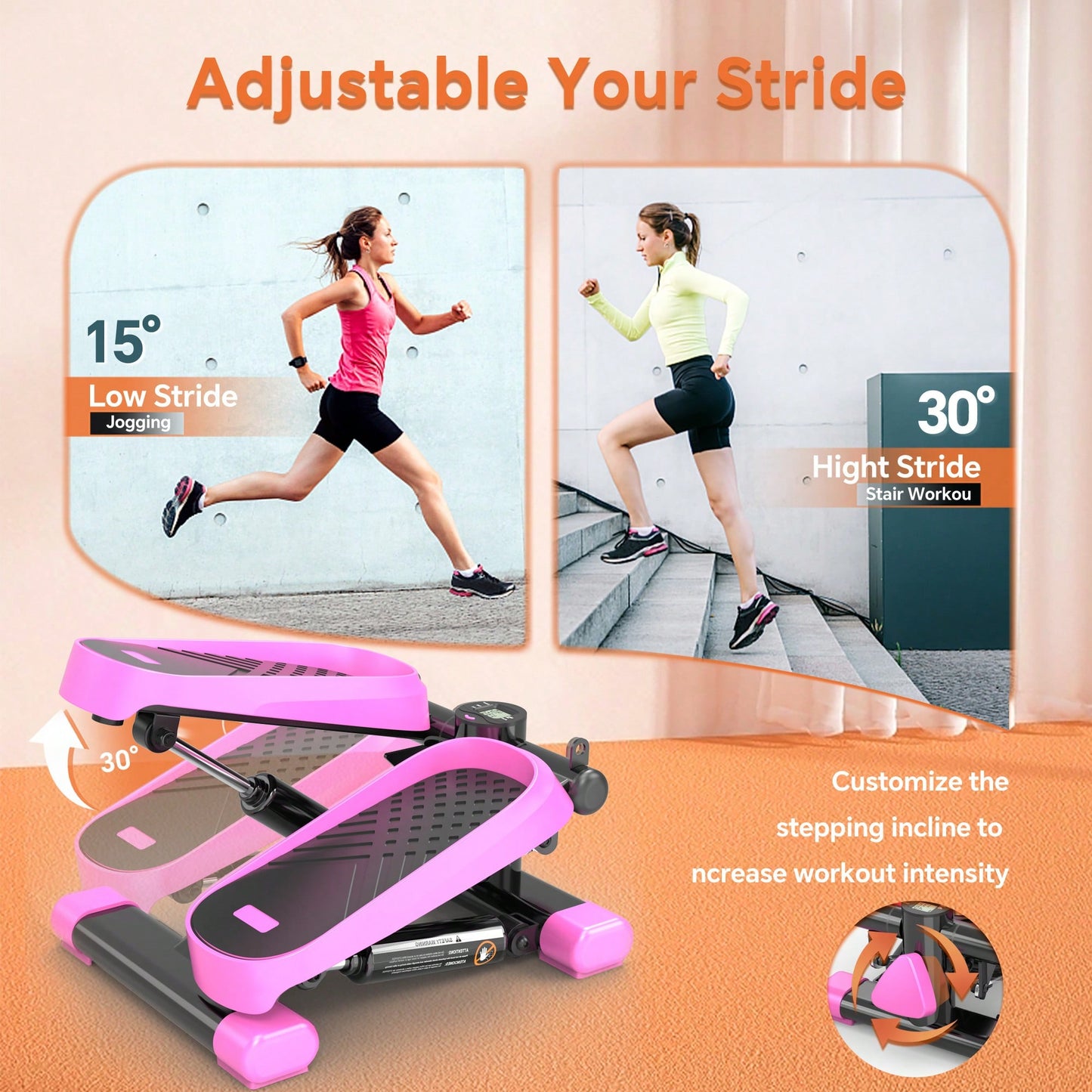 High-Capacity Mini Stepper For Home Office Workouts With Resistance Bands And LCD Monitor - Supports 330LBS