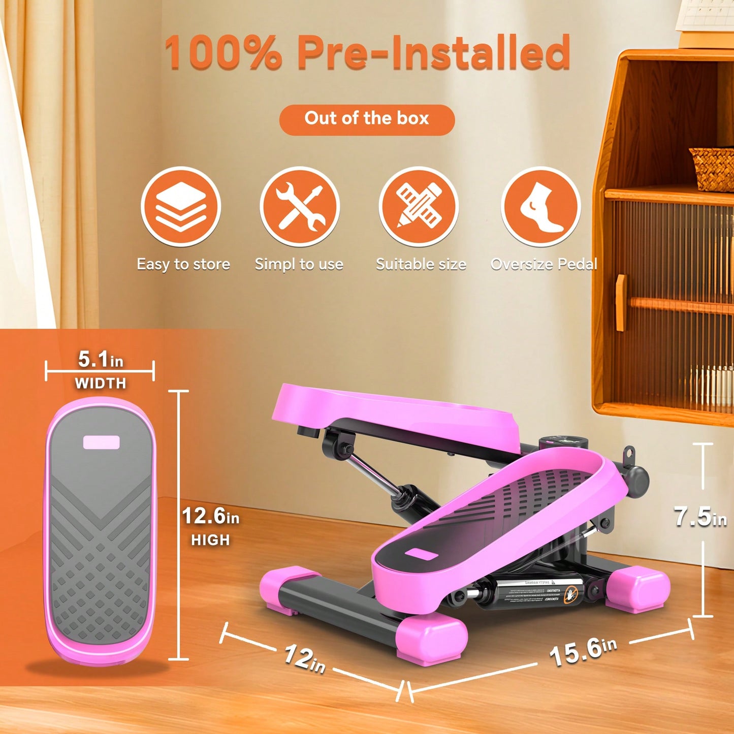 High-Capacity Mini Stepper For Home Office Workouts With Resistance Bands And LCD Monitor - Supports 330LBS