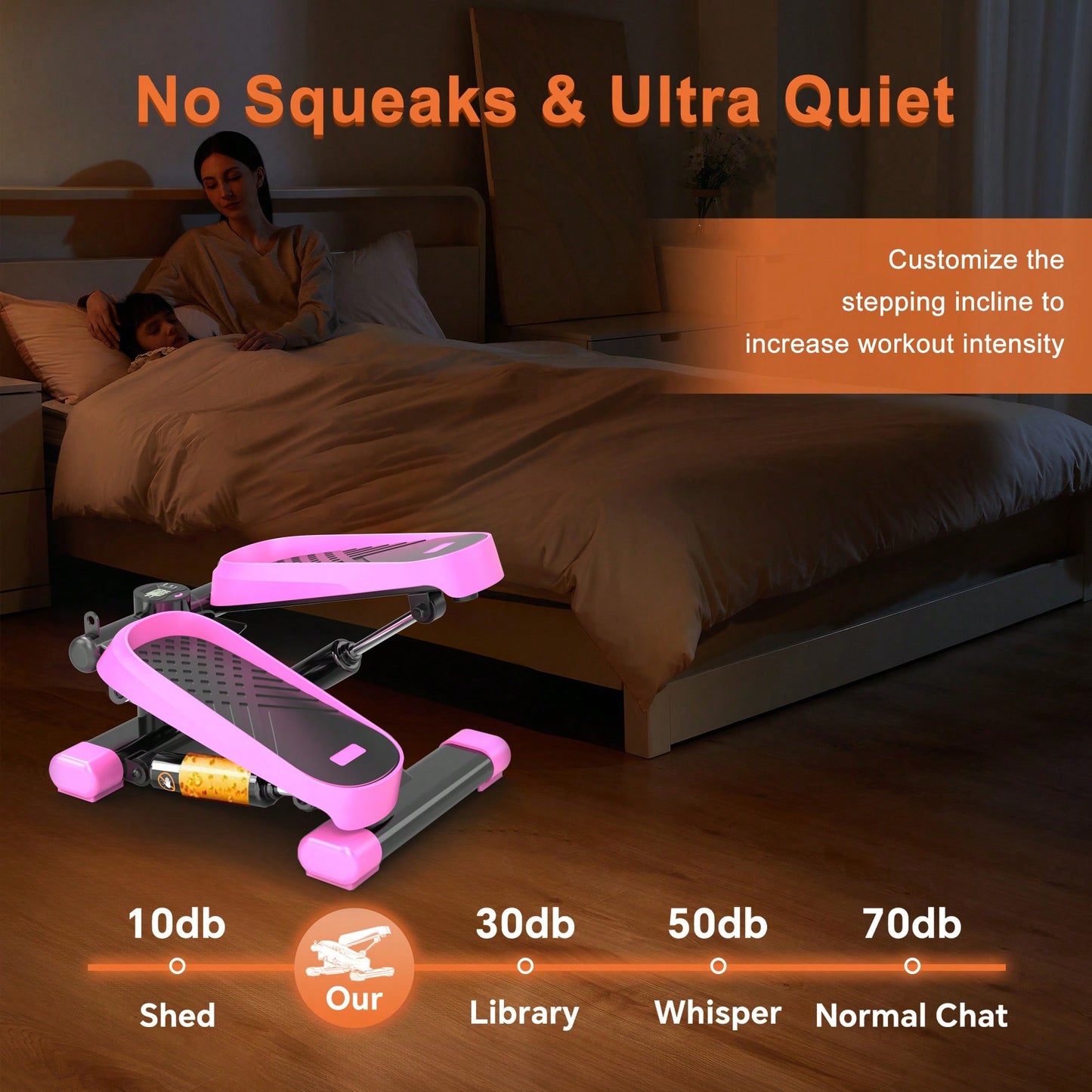 High-Capacity Mini Stepper For Home Office Workouts With Resistance Bands And LCD Monitor - Supports 330LBS