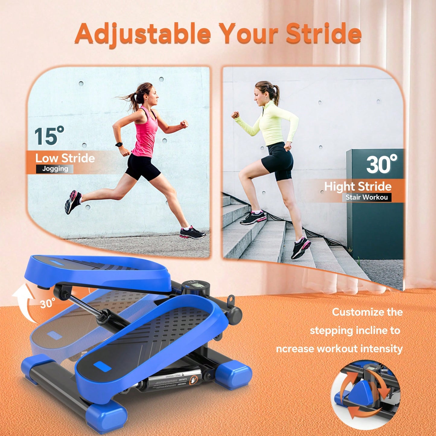 High-Capacity Mini Stepper For Home Office Workouts With Resistance Bands And LCD Monitor - Supports 330LBS