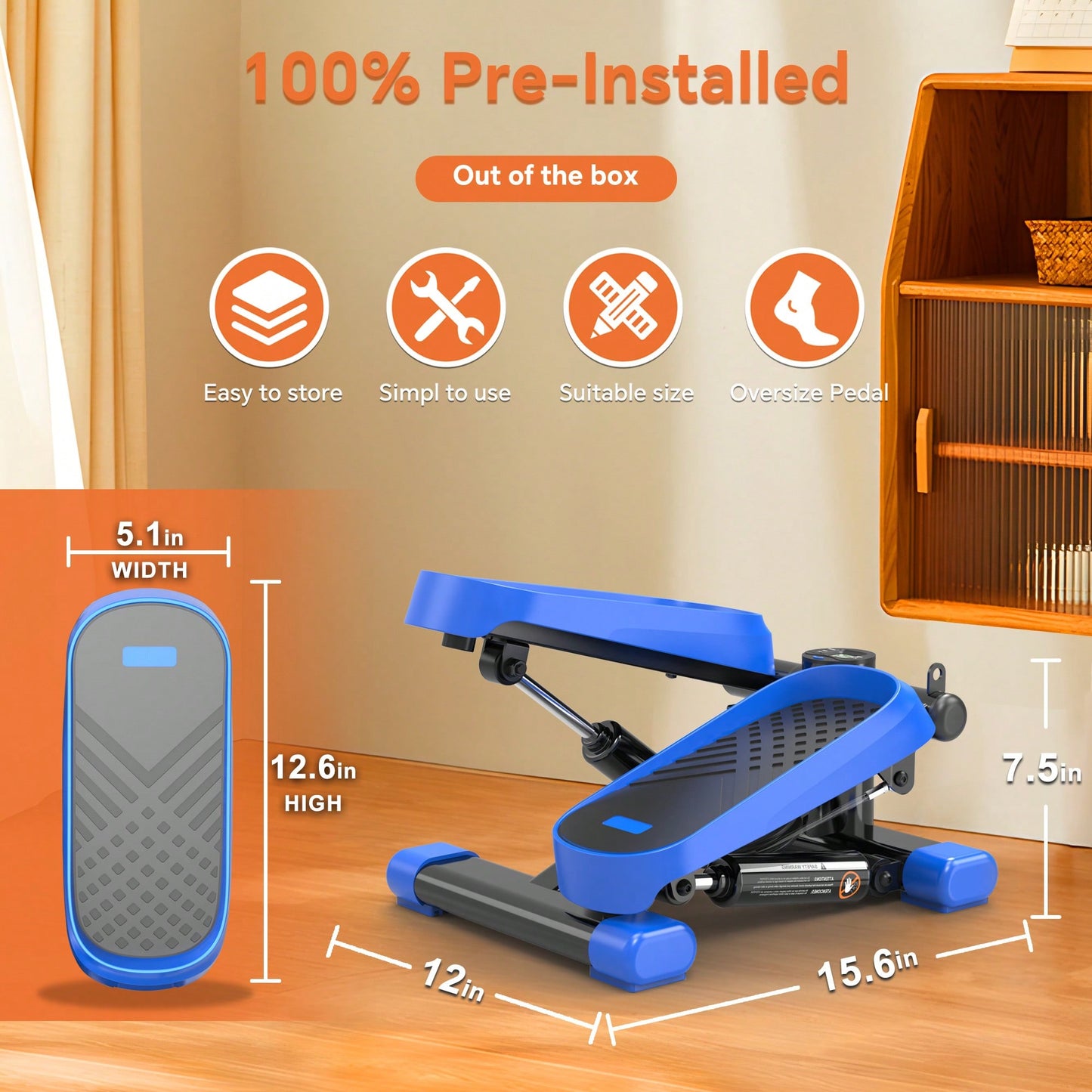 High-Capacity Mini Stepper For Home Office Workouts With Resistance Bands And LCD Monitor - Supports 330LBS
