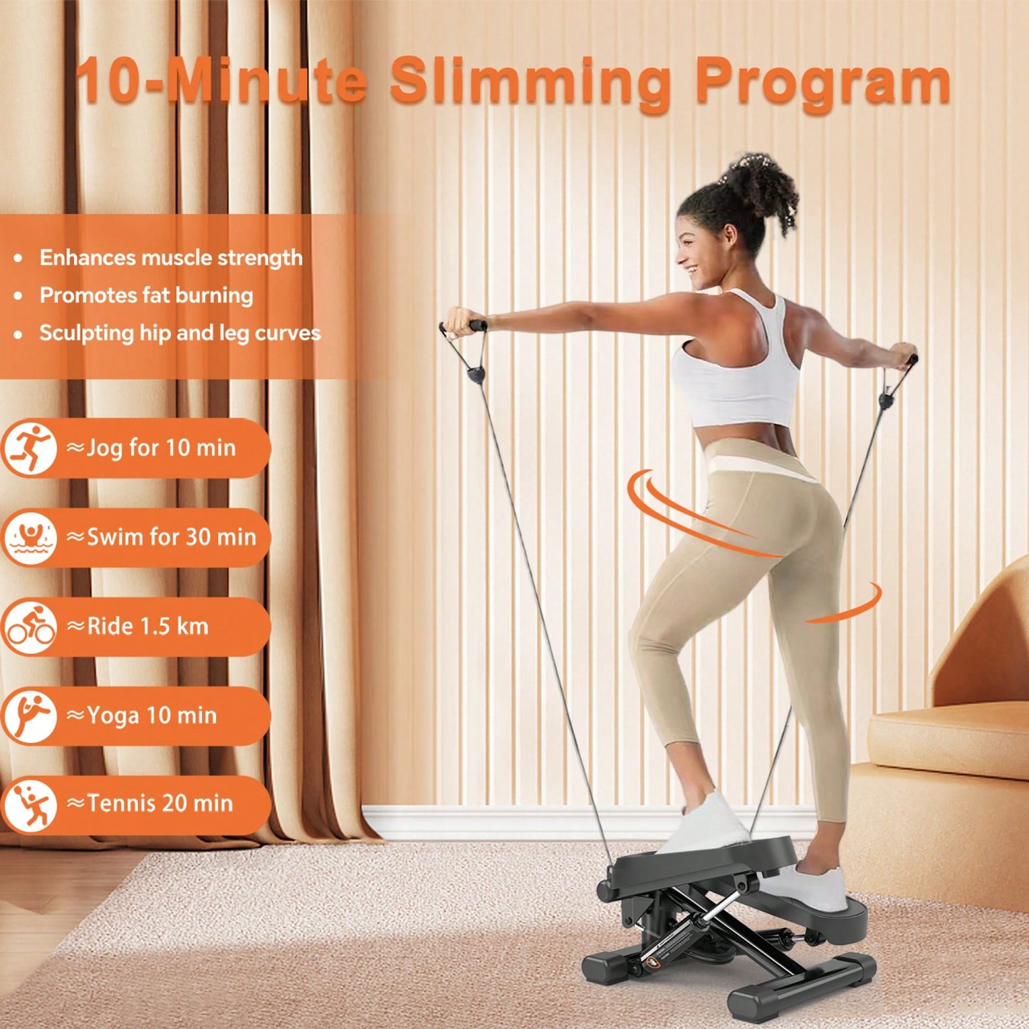 High-Capacity Mini Stepper For Home Office Workouts With Resistance Bands And LCD Monitor - Supports 330LBS