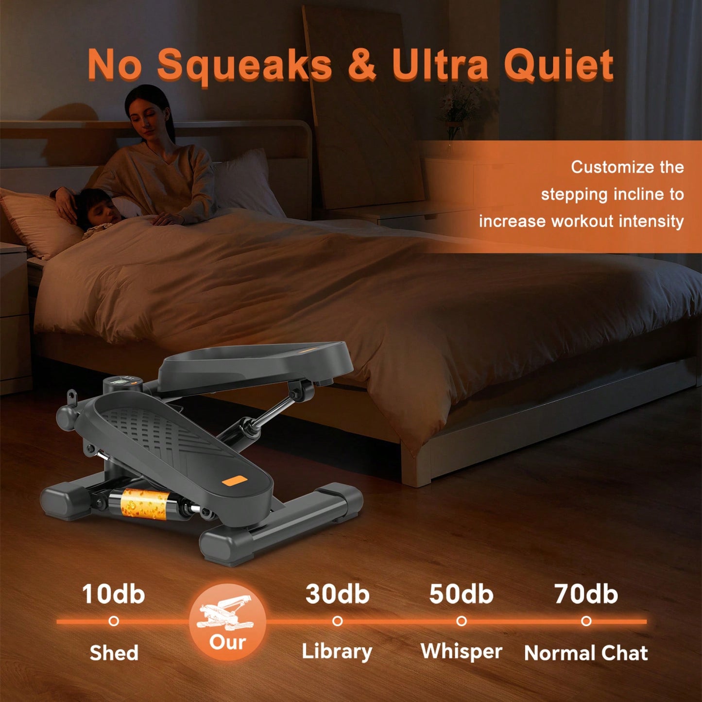 High-Capacity Mini Stepper For Home Office Workouts With Resistance Bands And LCD Monitor - Supports 330LBS