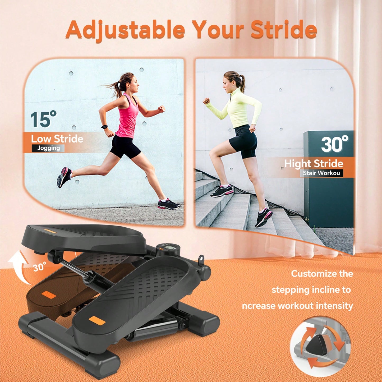 High-Capacity Mini Stepper For Home Office Workouts With Resistance Bands And LCD Monitor - Supports 330LBS
