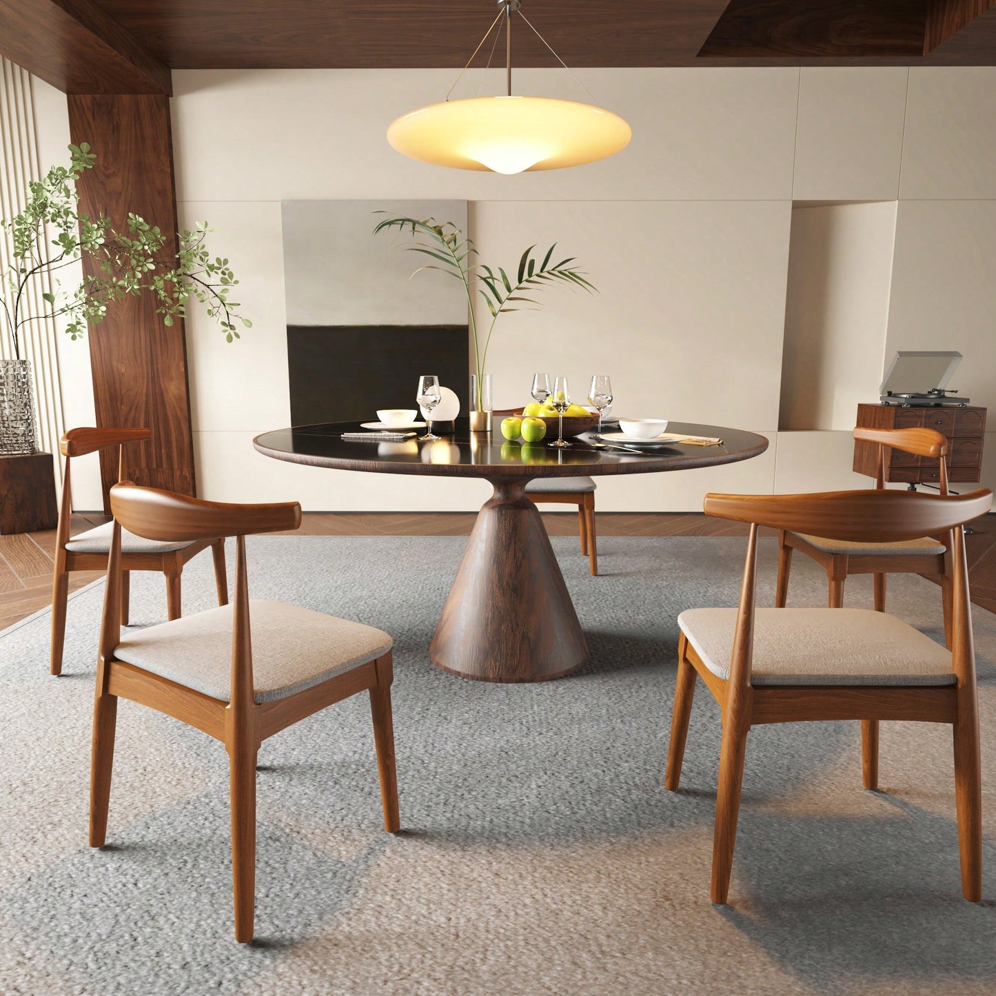 Elegant Mid Century Modern Dining Chairs Set Of 2 - Upholstered Wooden Frame With Charcoal Grey Cushions
