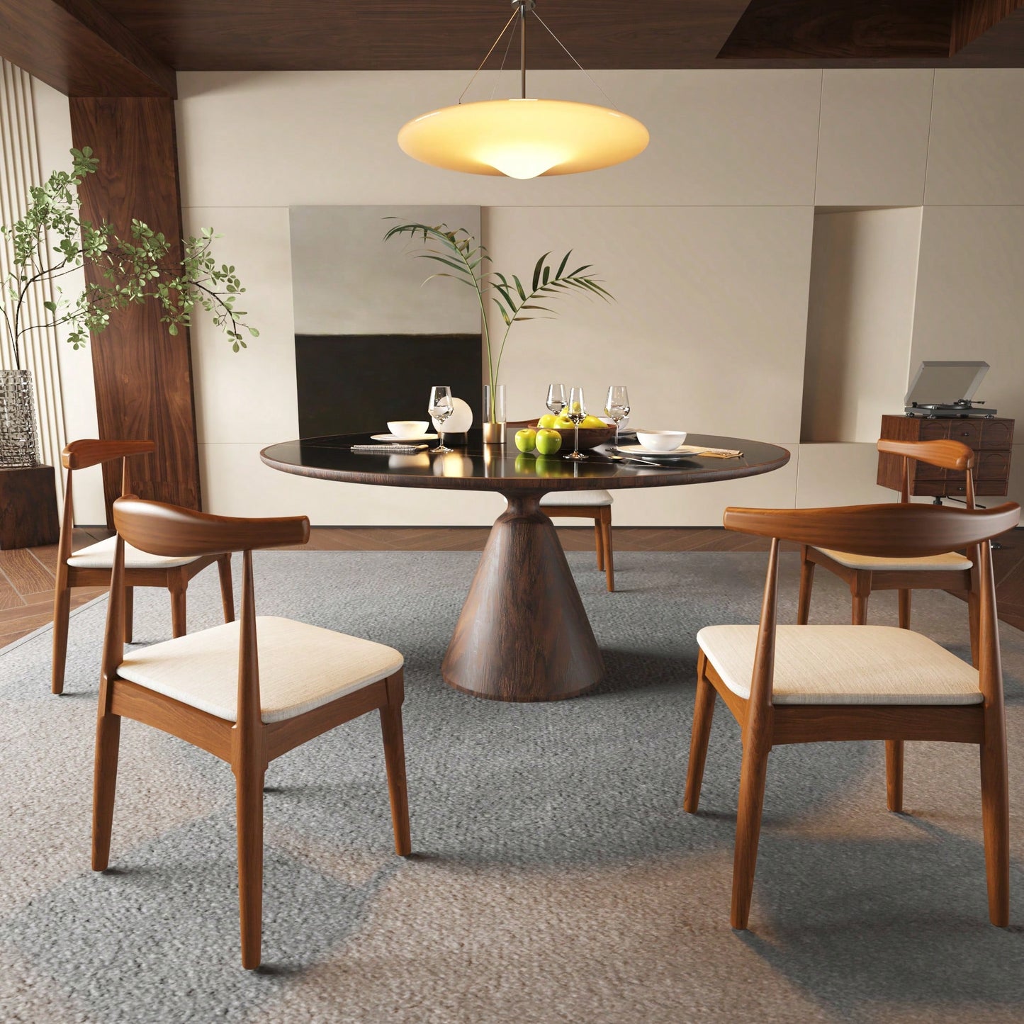 Elegant Mid Century Modern Dining Chairs Set Of 2 - Upholstered Wooden Frame With Charcoal Grey Cushions