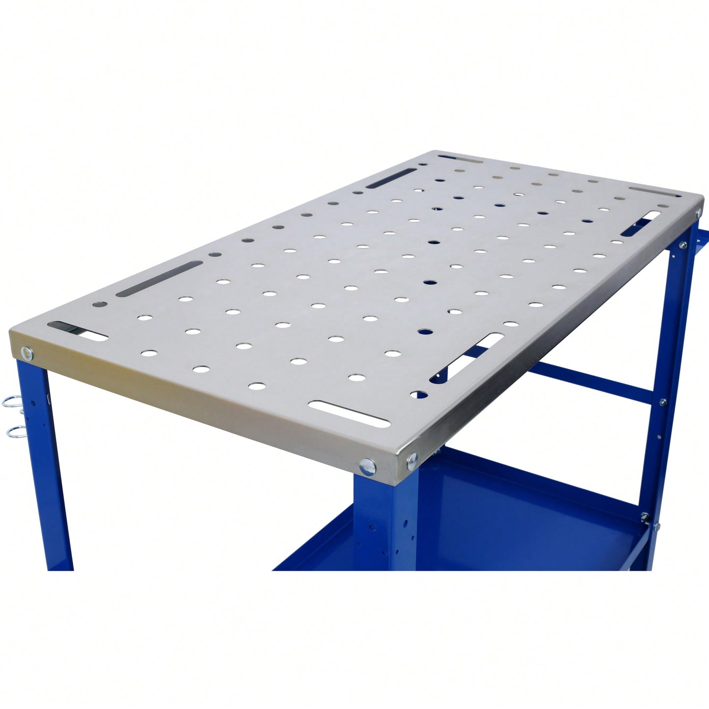 Portable Steel Welding Table with Lockable Wheels 36x18 1200lb Capacity Tool Slots Fixture Holes Ideal for Efficient Projects