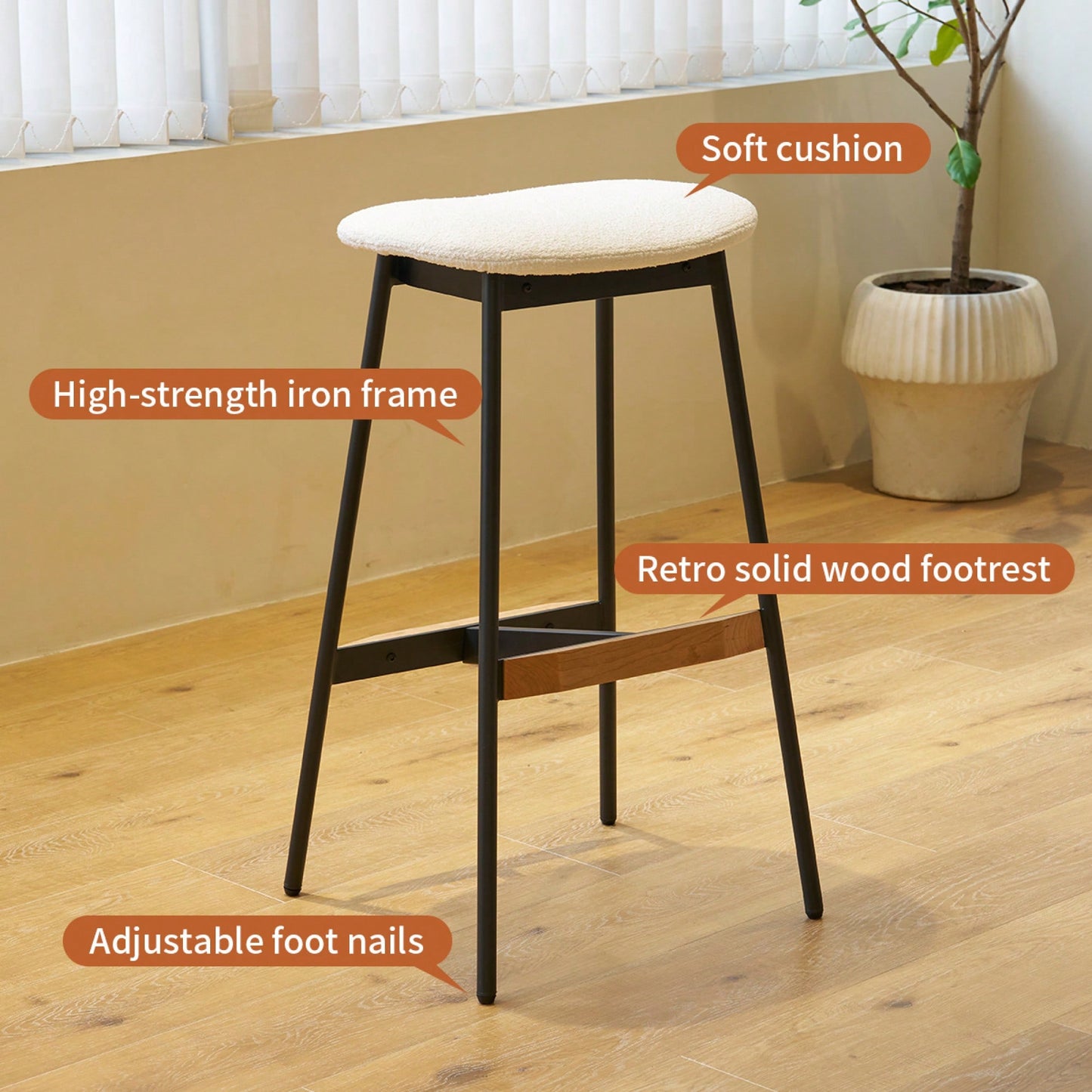 Elegant Set Of 2 Backless Bar Stools - Comfortable Soft Fabric Upholstered Counter And Bar Height Chairs For Kitchen And Dining Room