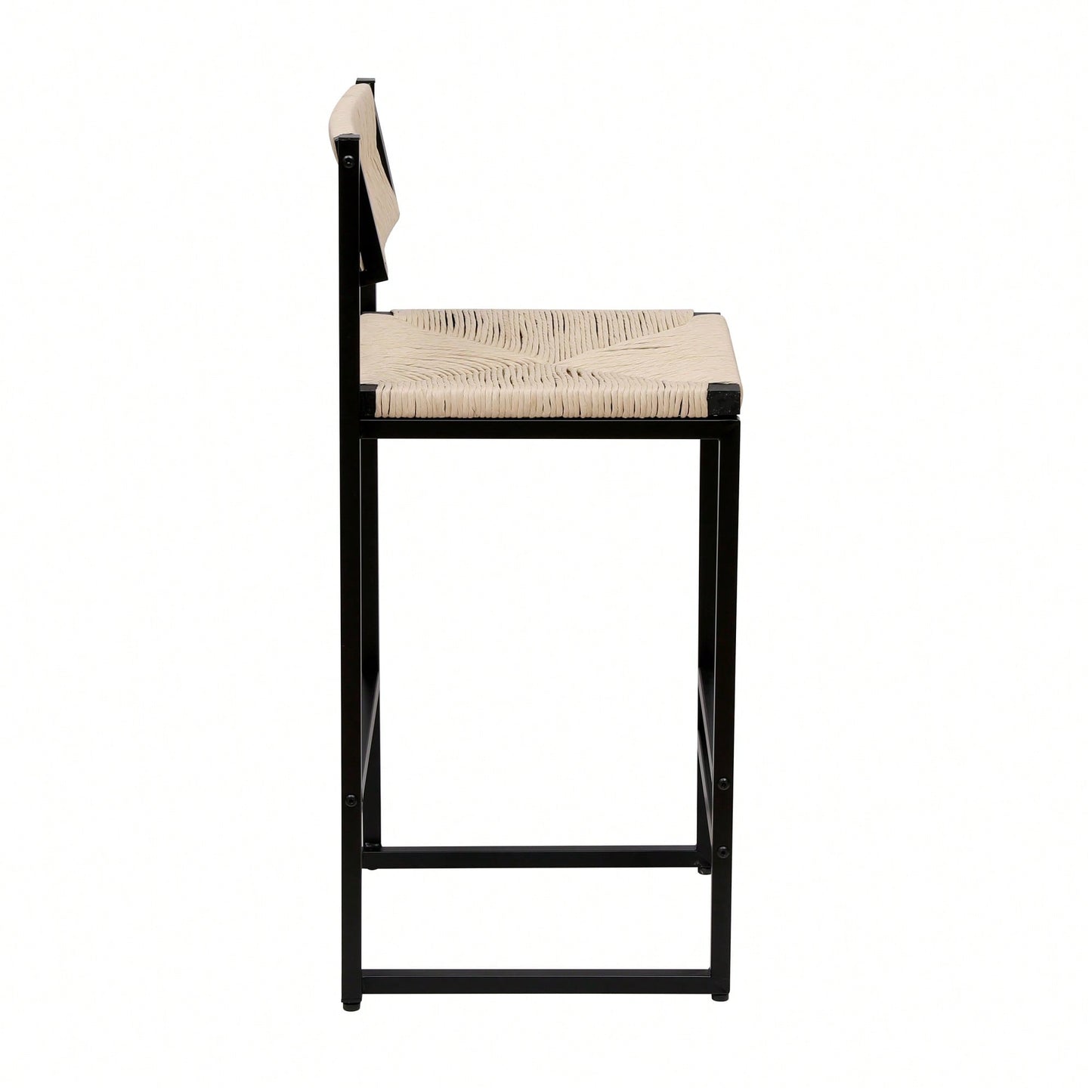 Handcrafted Creamy White Woven Paper Rope Bar Stools Set of 2 with Footrest for Kitchen Island and Dining Room