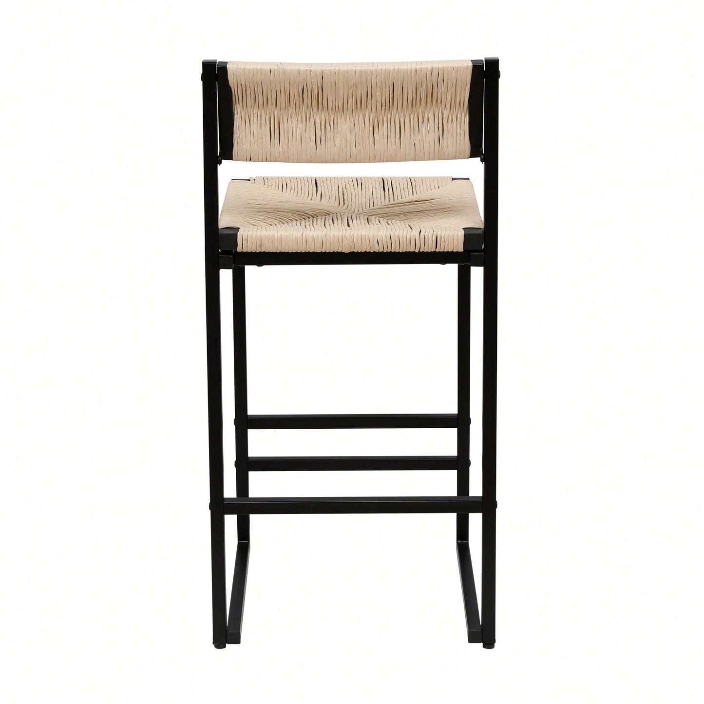 Handcrafted Creamy White Woven Paper Rope Bar Stools Set of 2 with Footrest for Kitchen Island and Dining Room