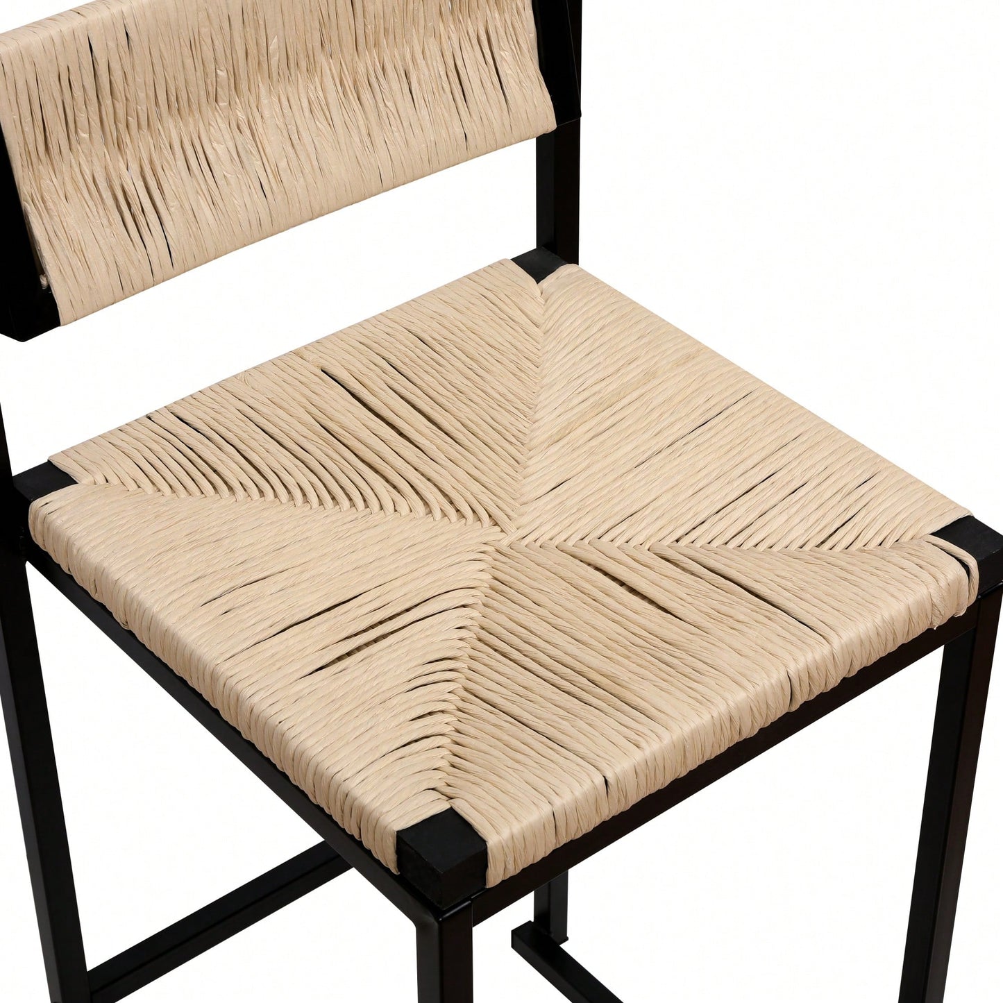 Handcrafted Creamy White Woven Paper Rope Bar Stools Set of 2 with Footrest for Kitchen Island and Dining Room