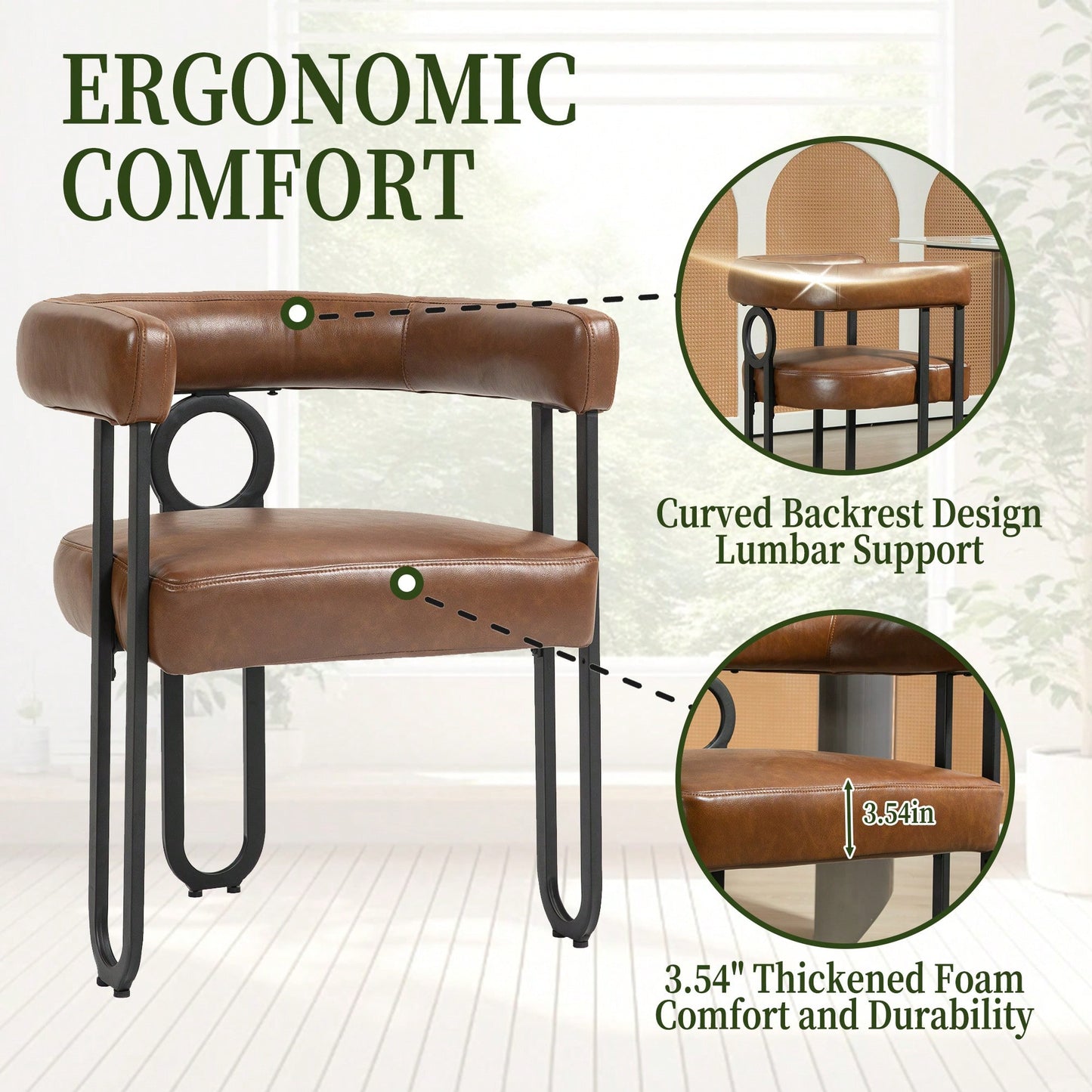 Stylish Contemporary PU Fabric Upholstered Barrel Accent Chairs For Dining And Living Room - Set Of 2 In Light Brown