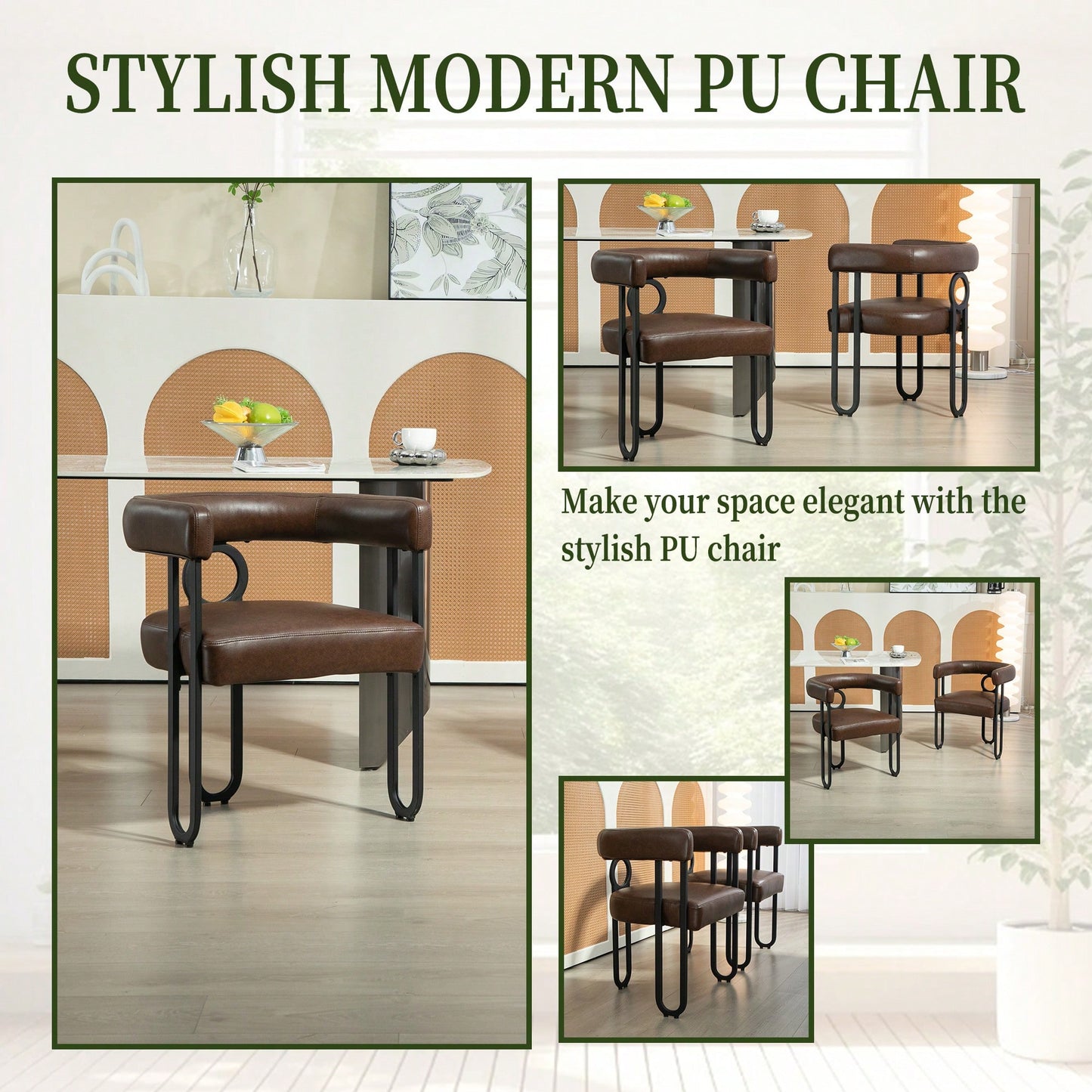Stylish Contemporary PU Fabric Upholstered Barrel Accent Chairs For Dining And Living Room - Set Of 2 In Light Brown