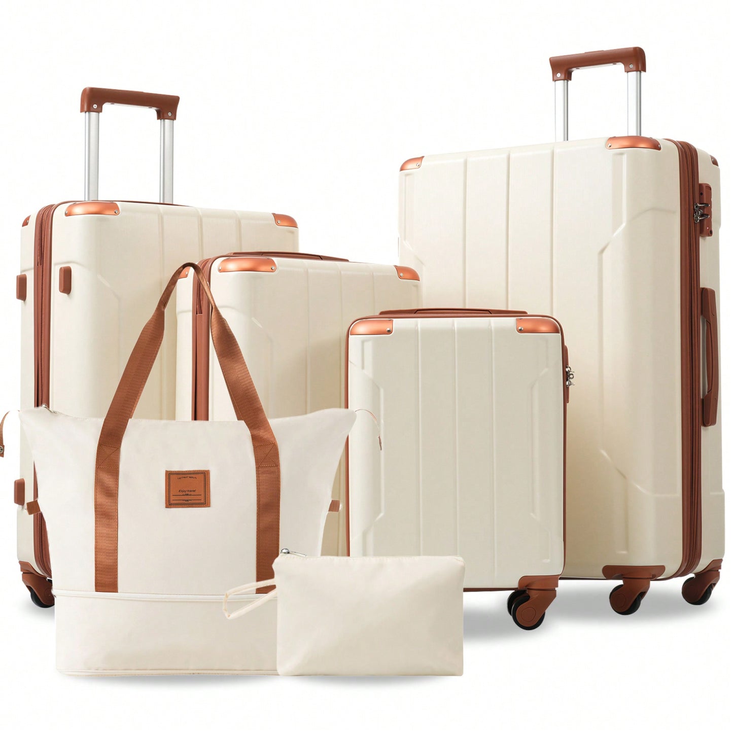 6-Piece Expandable Hardshell Luggage Set - Lightweight Suitcases With Wheels And TSA Lock For Travel - Sleek Black & Brown Design