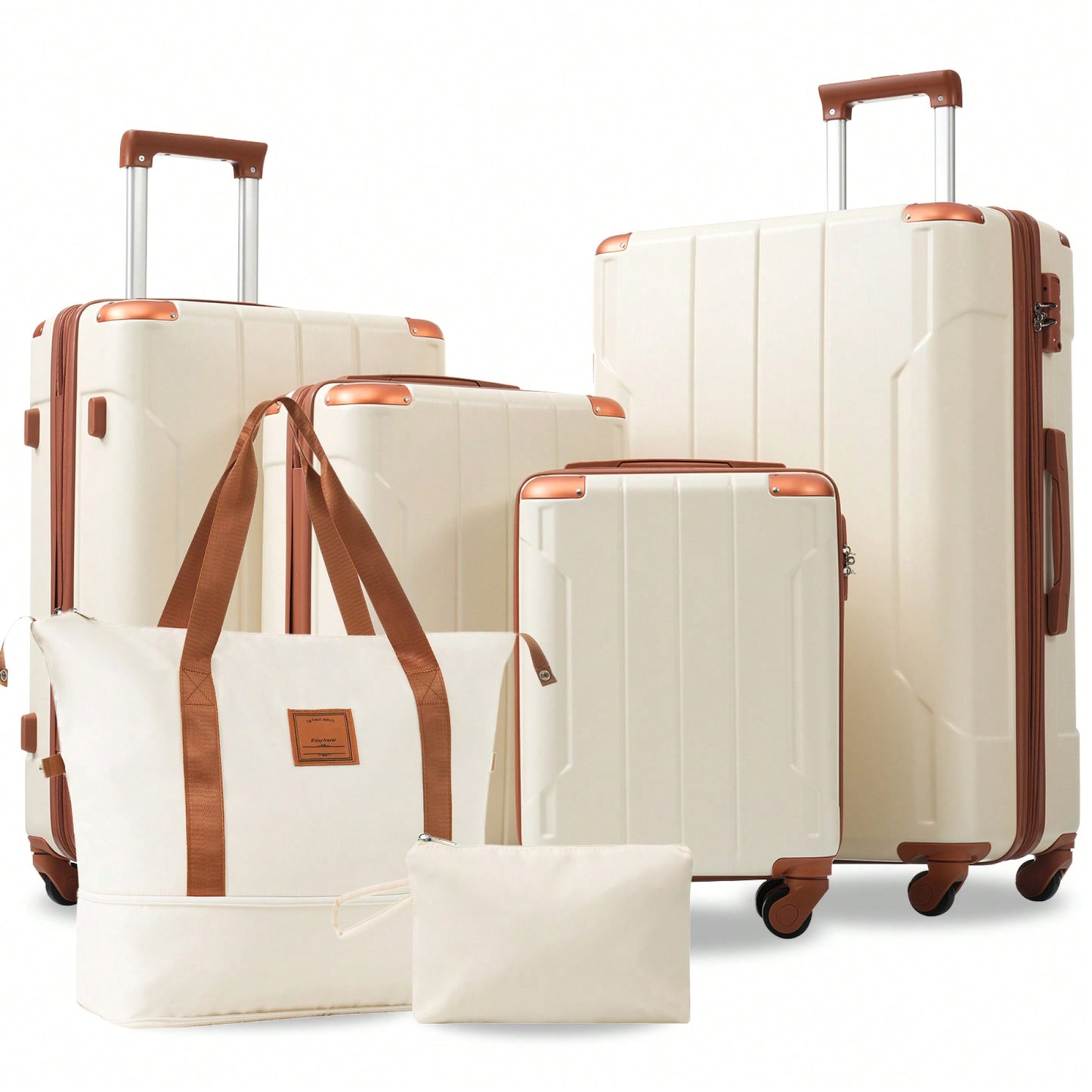 6-Piece Expandable Hardshell Luggage Set - Lightweight Suitcases With Wheels And TSA Lock For Travel - Sleek Black & Brown Design