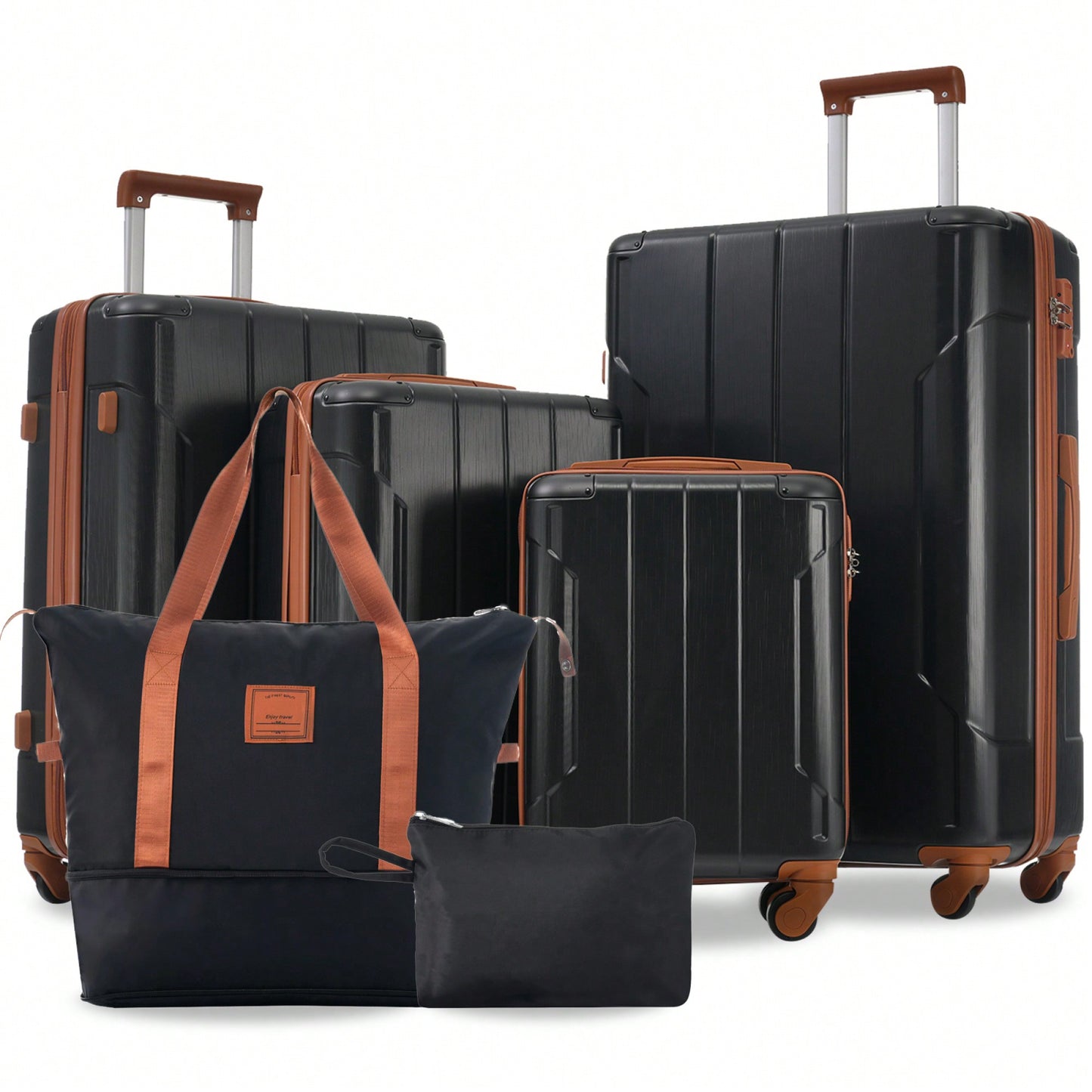 6-Piece Expandable Hardshell Luggage Set - Lightweight Suitcases With Wheels And TSA Lock For Travel - Sleek Black & Brown Design