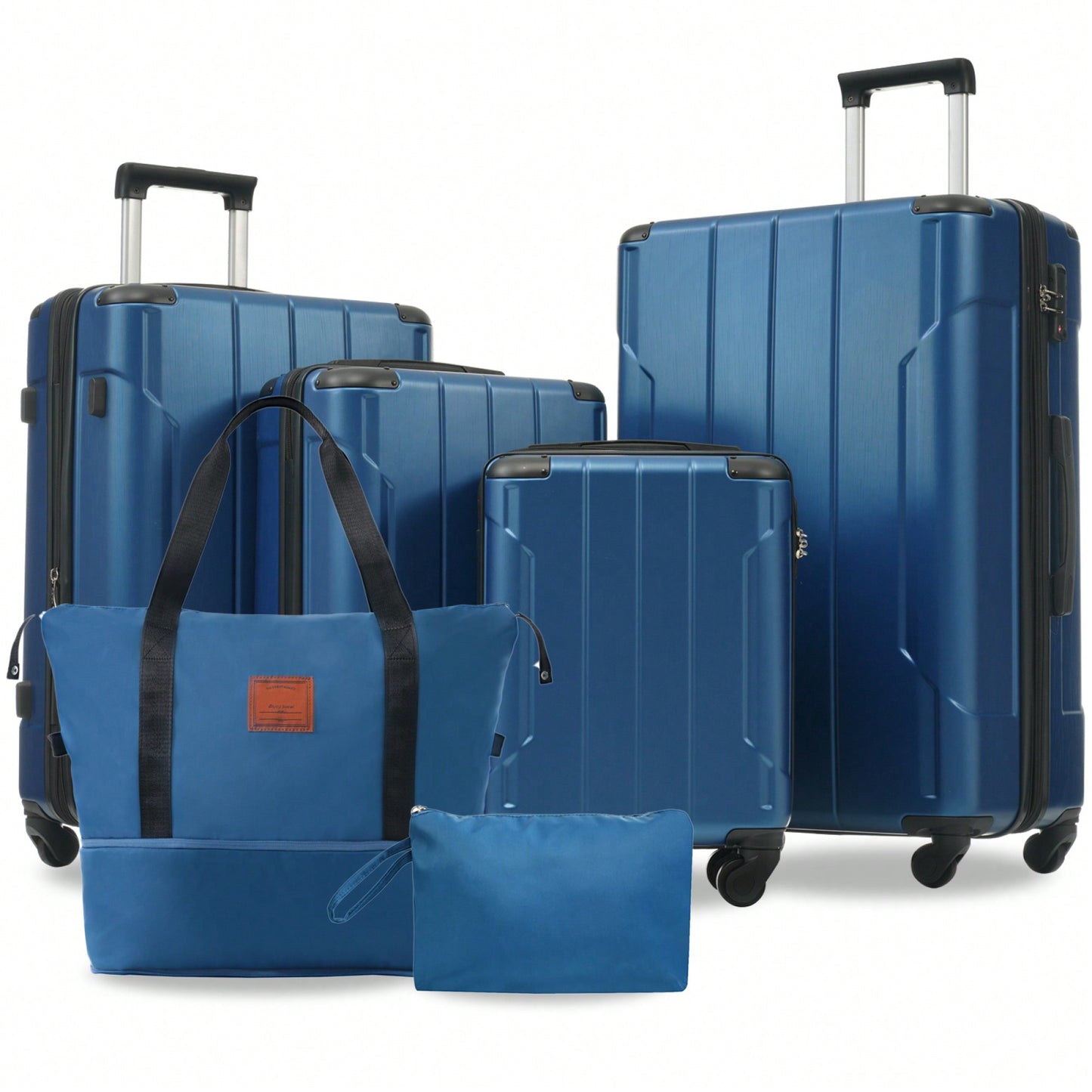 Expandable 6-Piece Hardshell Luggage Set With Wheels And TSA Lock - Lightweight Travel Suitcases In Blue For Men And Women