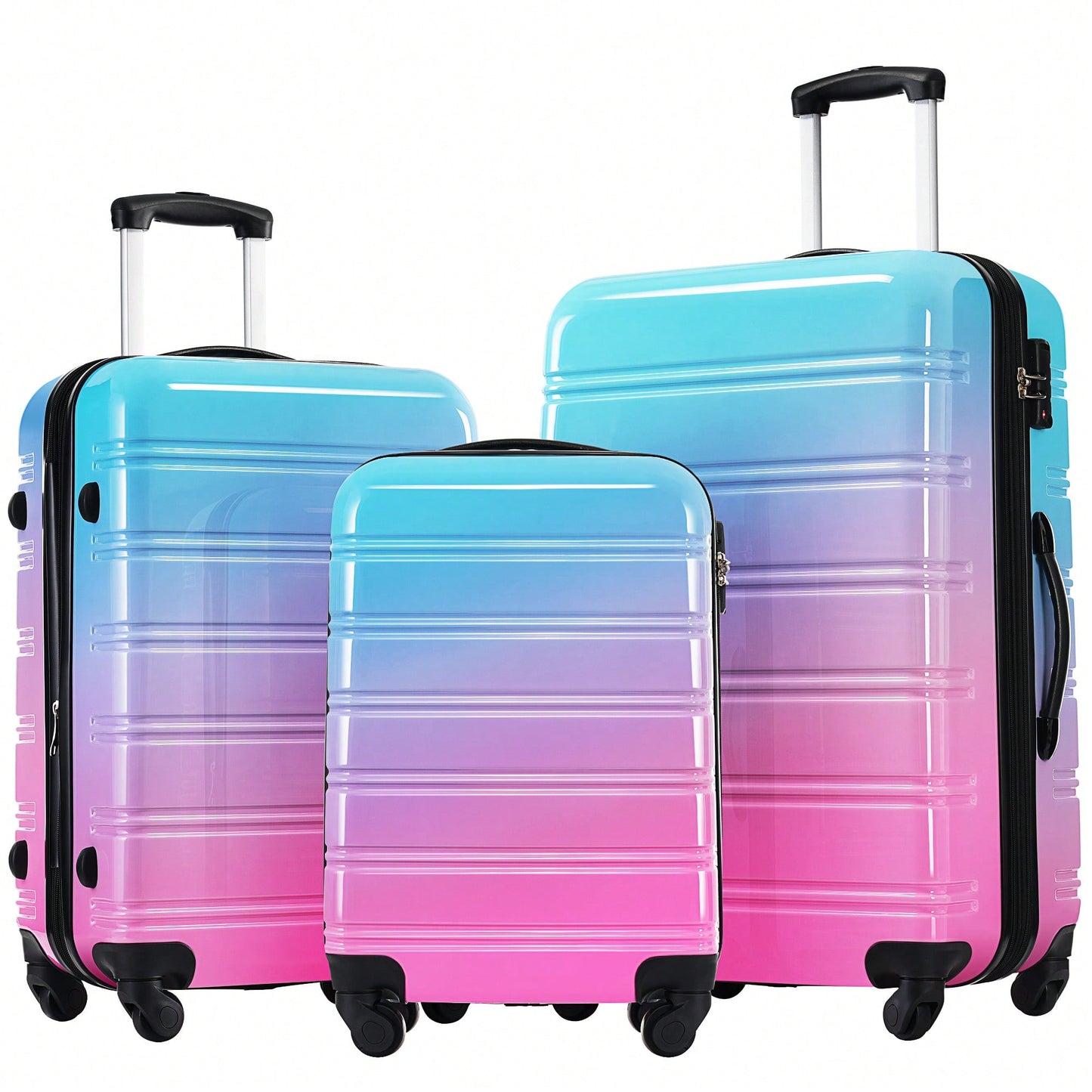 Gradient Color Lightweight Hardshell Luggage Set 3 Piece Spinner Suitcase with TSA Lock 20 24 28 Pink Yellow