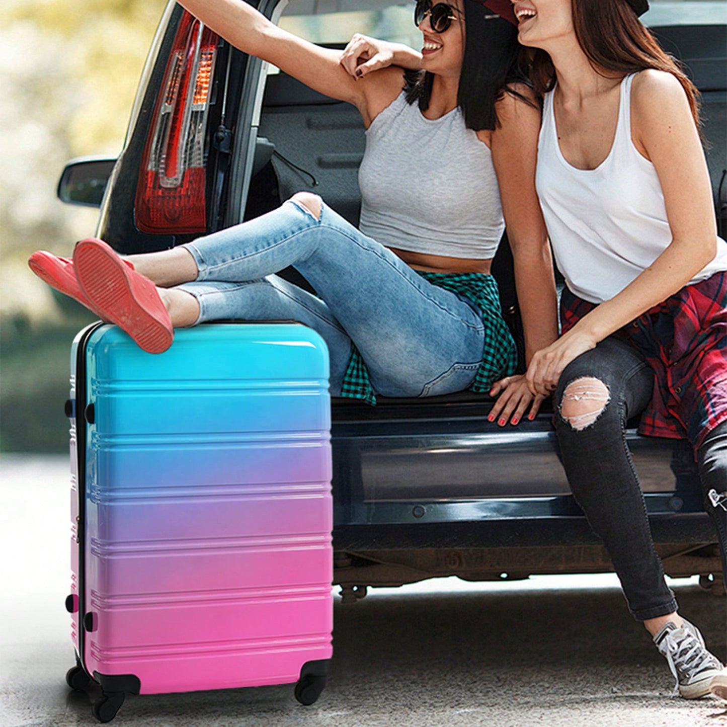 Gradient Color Lightweight Hardshell Luggage Set 3 Piece Spinner Suitcase with TSA Lock 20 24 28 Pink Yellow