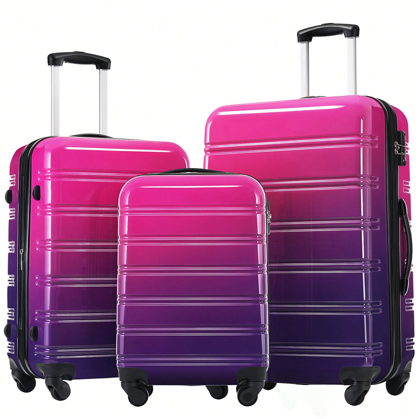Gradient Color Lightweight Hardshell Luggage Set 3 Piece Spinner Suitcase with TSA Lock 20 24 28 Pink Yellow