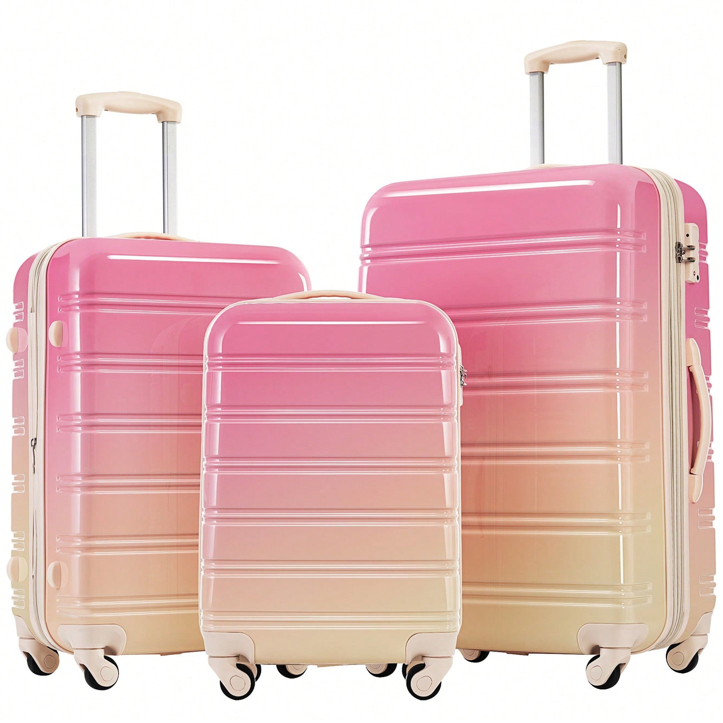 Gradient Color Lightweight Hardshell Luggage Set 3 Piece Spinner Suitcase with TSA Lock 20 24 28 Pink Yellow