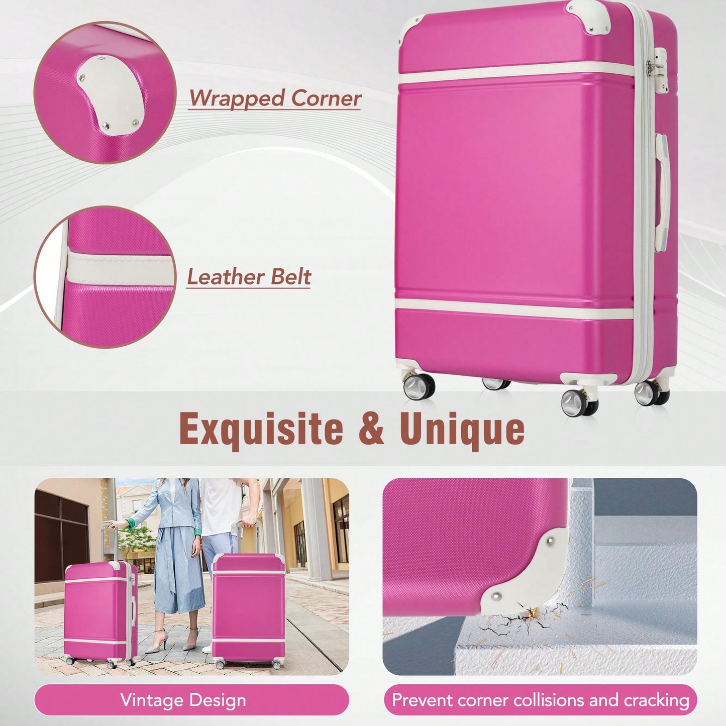 Durable 4-Piece Hardshell Luggage Set With Spinner Suitcase, TSA Lock, And Cosmetic Case - Perfect For Travel 20", 24", And 28" Sizes