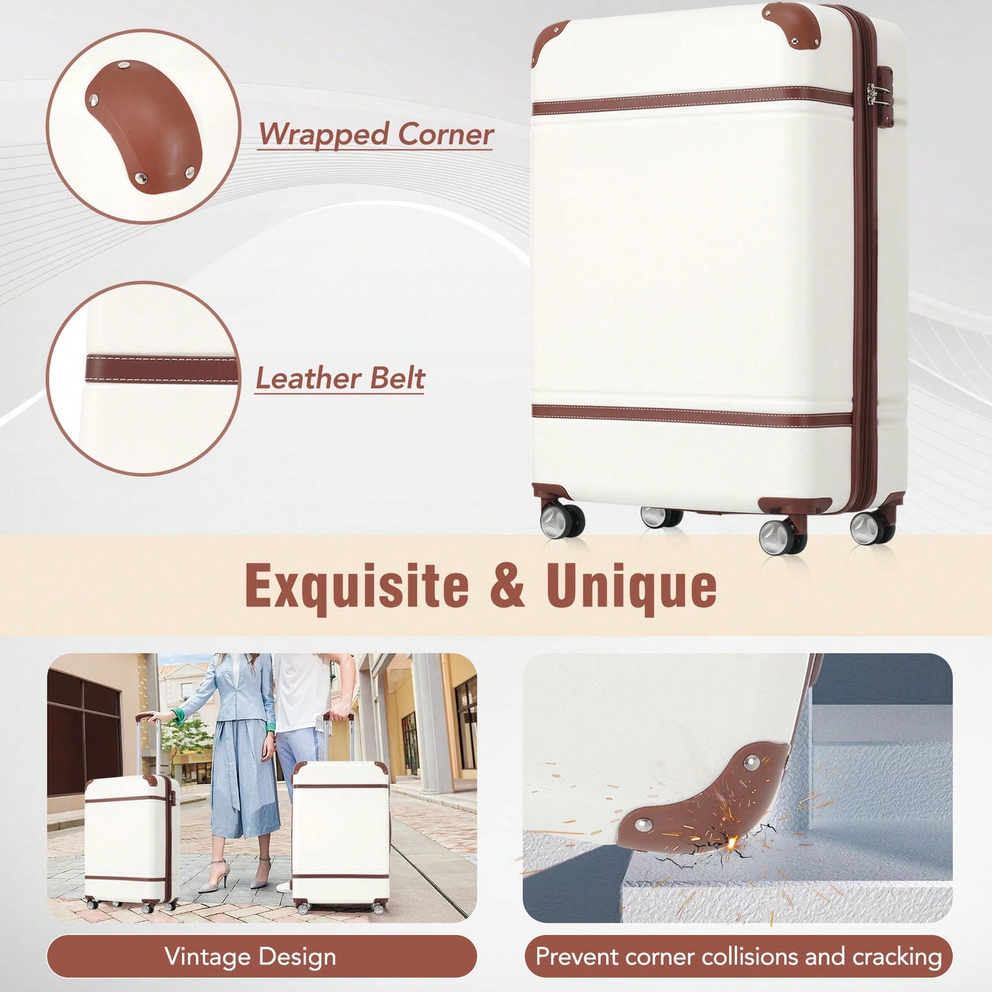 Durable 4-Piece Hardshell Luggage Set With Spinner Suitcase, TSA Lock, And Cosmetic Case - Perfect For Travel 20", 24", And 28" Sizes