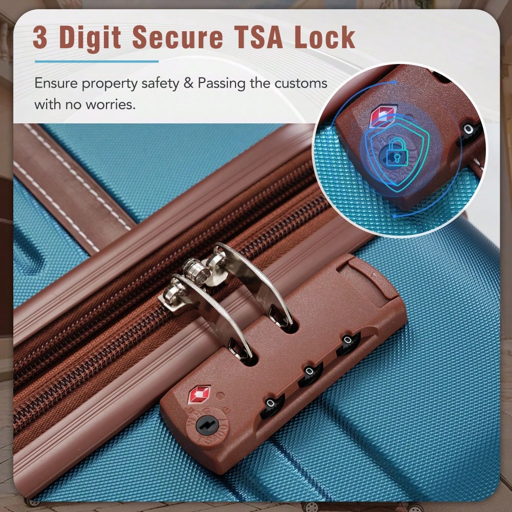 Durable 4-Piece Hardshell Luggage Set With Spinner Suitcase, TSA Lock, And Cosmetic Case - Perfect For Travel 20", 24", And 28" Sizes