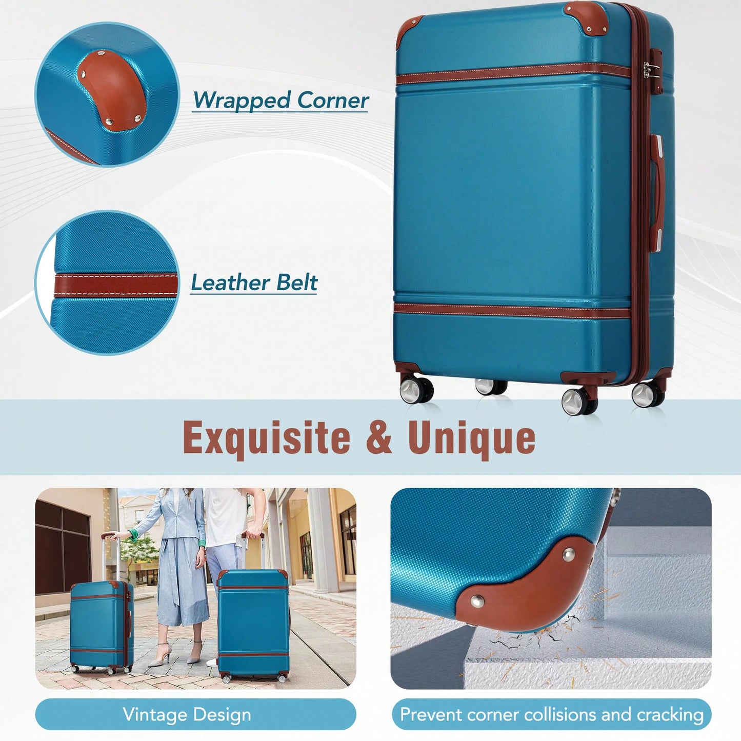 Durable 4-Piece Hardshell Luggage Set With Spinner Suitcase, TSA Lock, And Cosmetic Case - Perfect For Travel 20", 24", And 28" Sizes