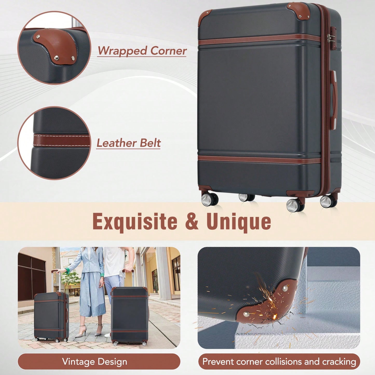 Durable 4-Piece Hardshell Luggage Set With Spinner Suitcase, TSA Lock, And Cosmetic Case - Perfect For Travel 20", 24", And 28" Sizes