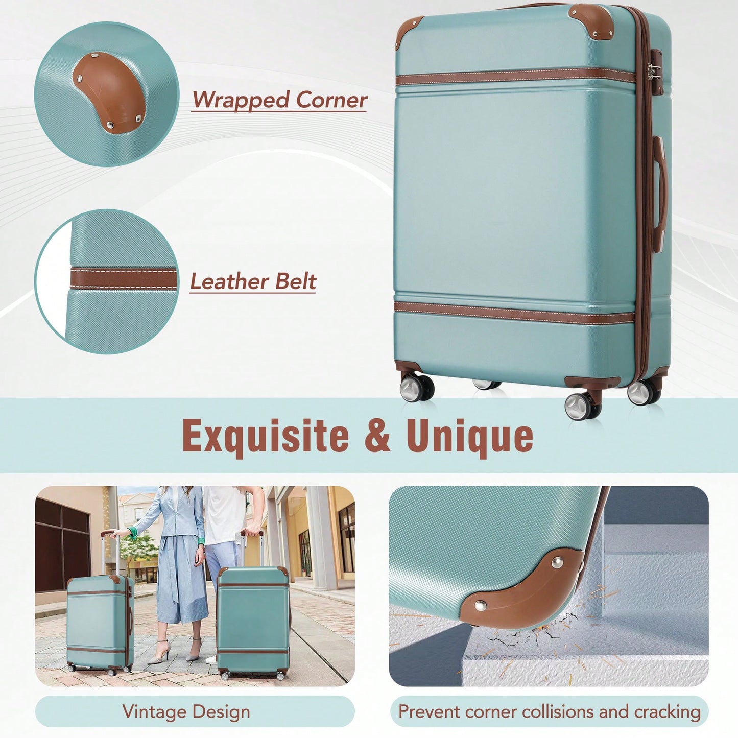 Durable 4-Piece Hardshell Luggage Set With Spinner Suitcase, TSA Lock, And Cosmetic Case - Perfect For Travel 20", 24", And 28" Sizes