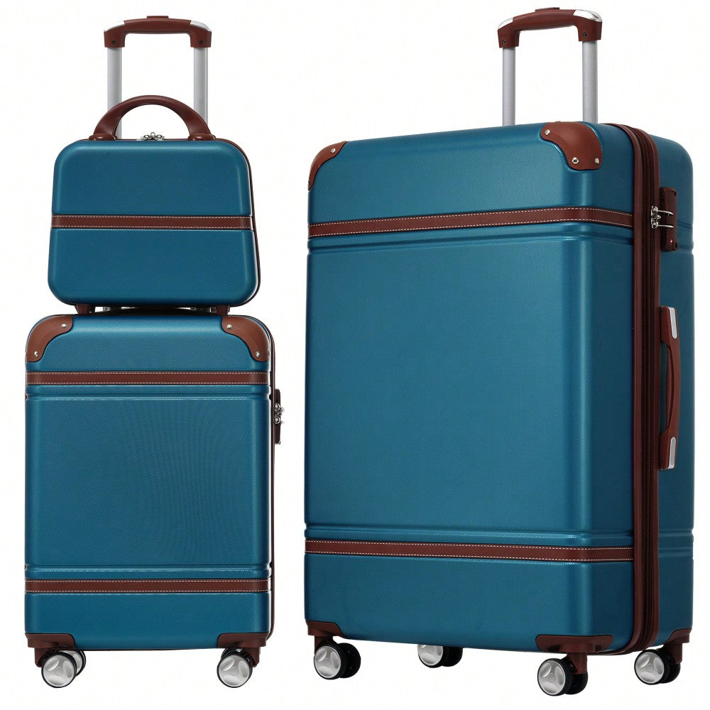 3-Piece Hardshell Luggage Set With Lightweight Spinner Suitcases And Cosmetic Case - TSA Lock - Stylish Green